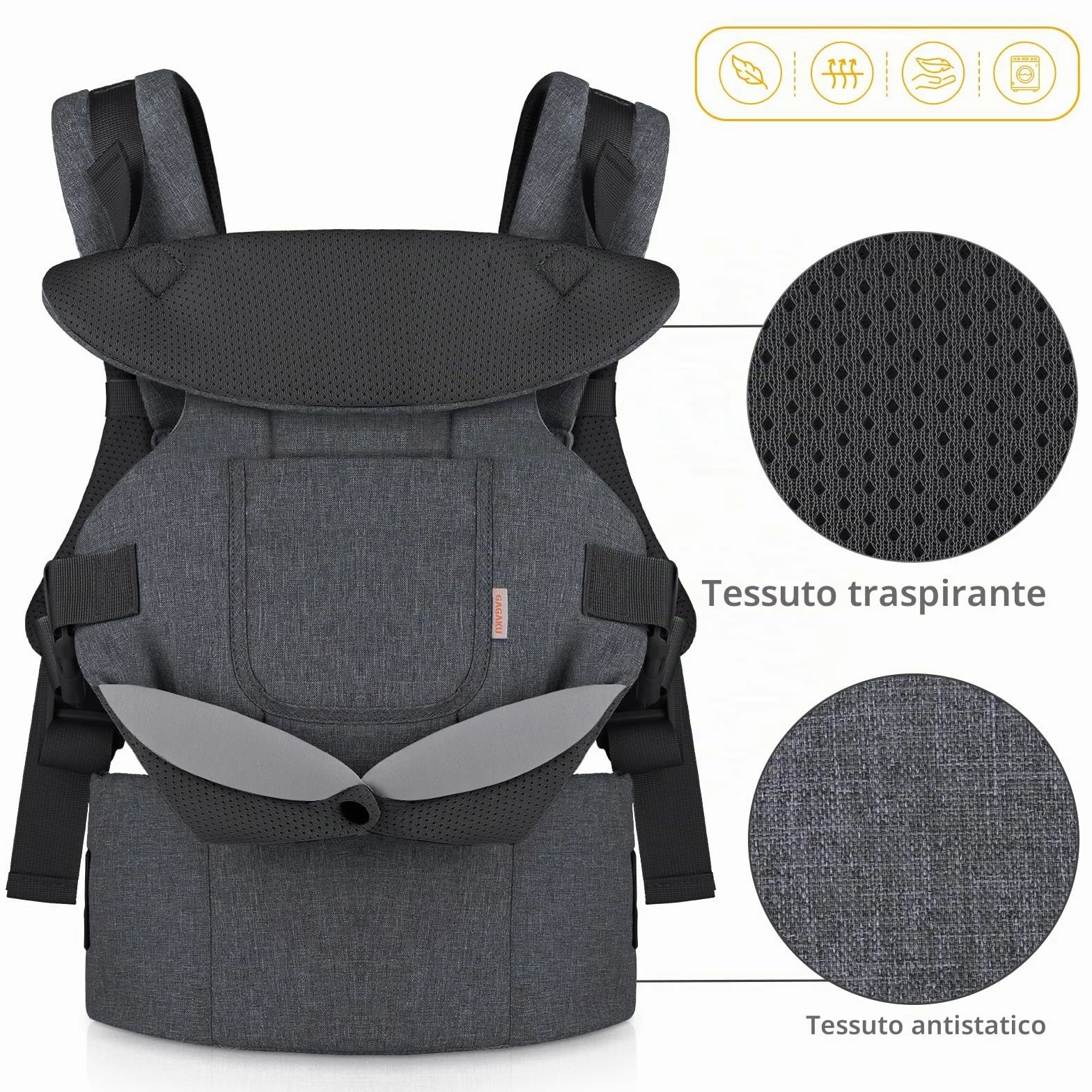 GAGAKU Marsupio per neonati e bambini piccoli 4-36 mesi, facile da indossare fronte-strada, fronte-genitore e sulla schiena per bambini - nero e grigio scuro