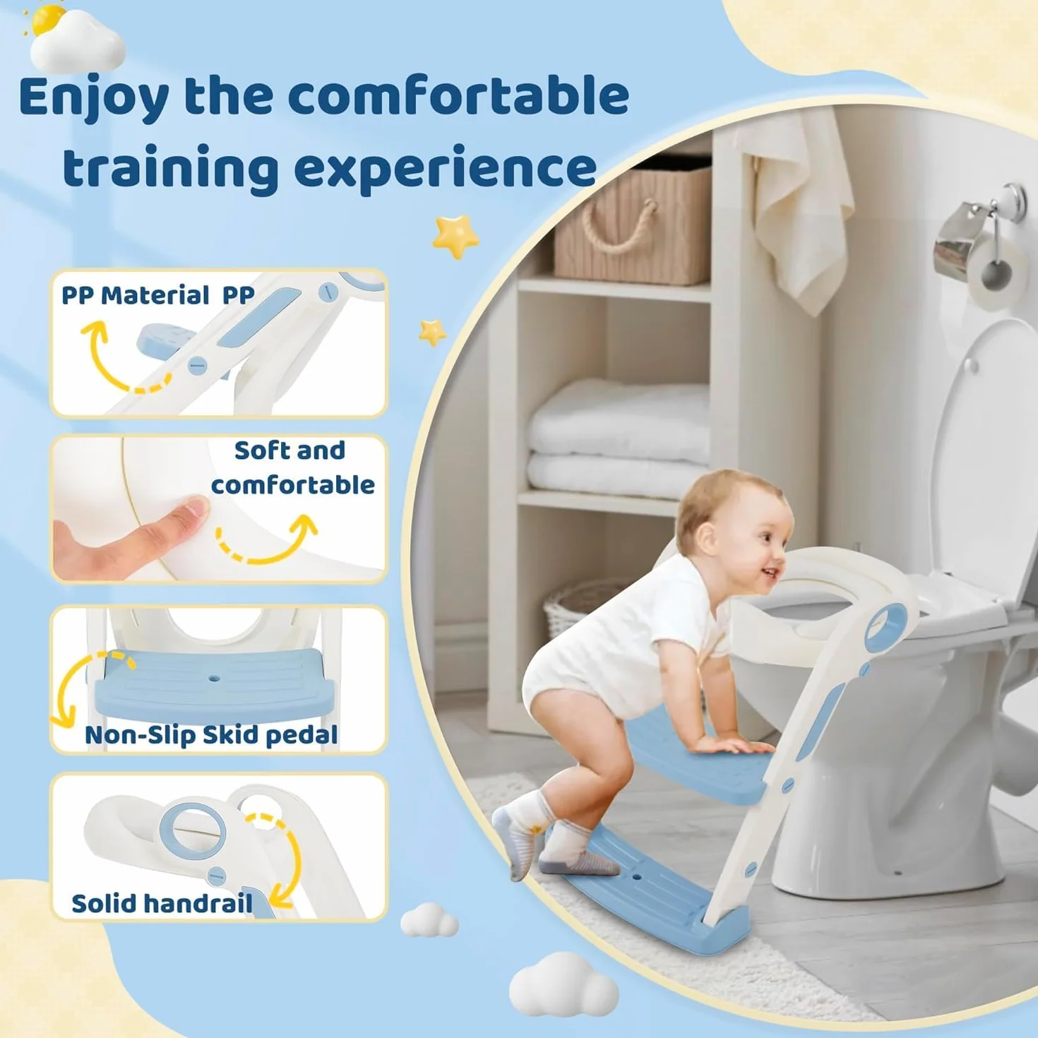 Sedile WC per bambini con scale, sedile WC per bambini e bambine, regolabile in altezza e pieghevole, per bambini