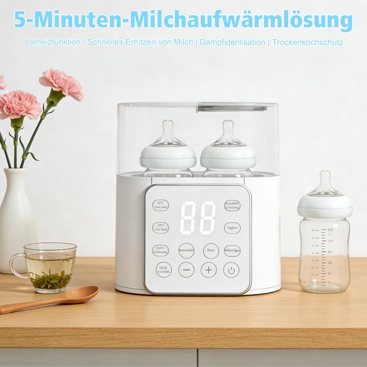 NCONCO Scaldabiberon portatile,Rapido 9-in-1 2 biberon con Sterilizzatore e Timer Scongelamento scaldapappe Controllo intelligente della temperatura e display LCD Senza BPA(Biancocrema)