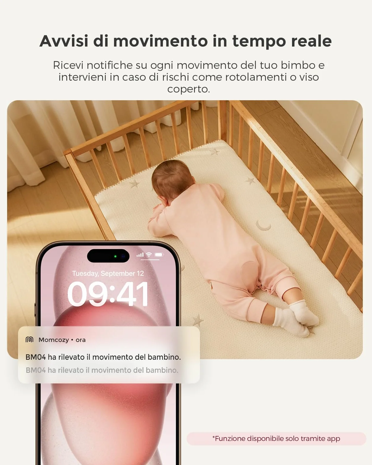Momcozy Baby Monitor 1080P 5" WiFi Telecamera Neonato 5000mAh Batteria Zoom 4X Visione Notturna