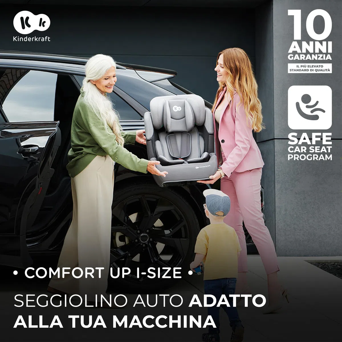 Kinderkraft COMFORT UP I-SIZE 76-150 cm Seggiolino auto 9-36 kg, Poggiatesta Regolabile di 11 livelli, Seduta spaziosa, Cinture di Sicurezza, Inserto modulare dotato, Gruppo 1/2/3, Nero