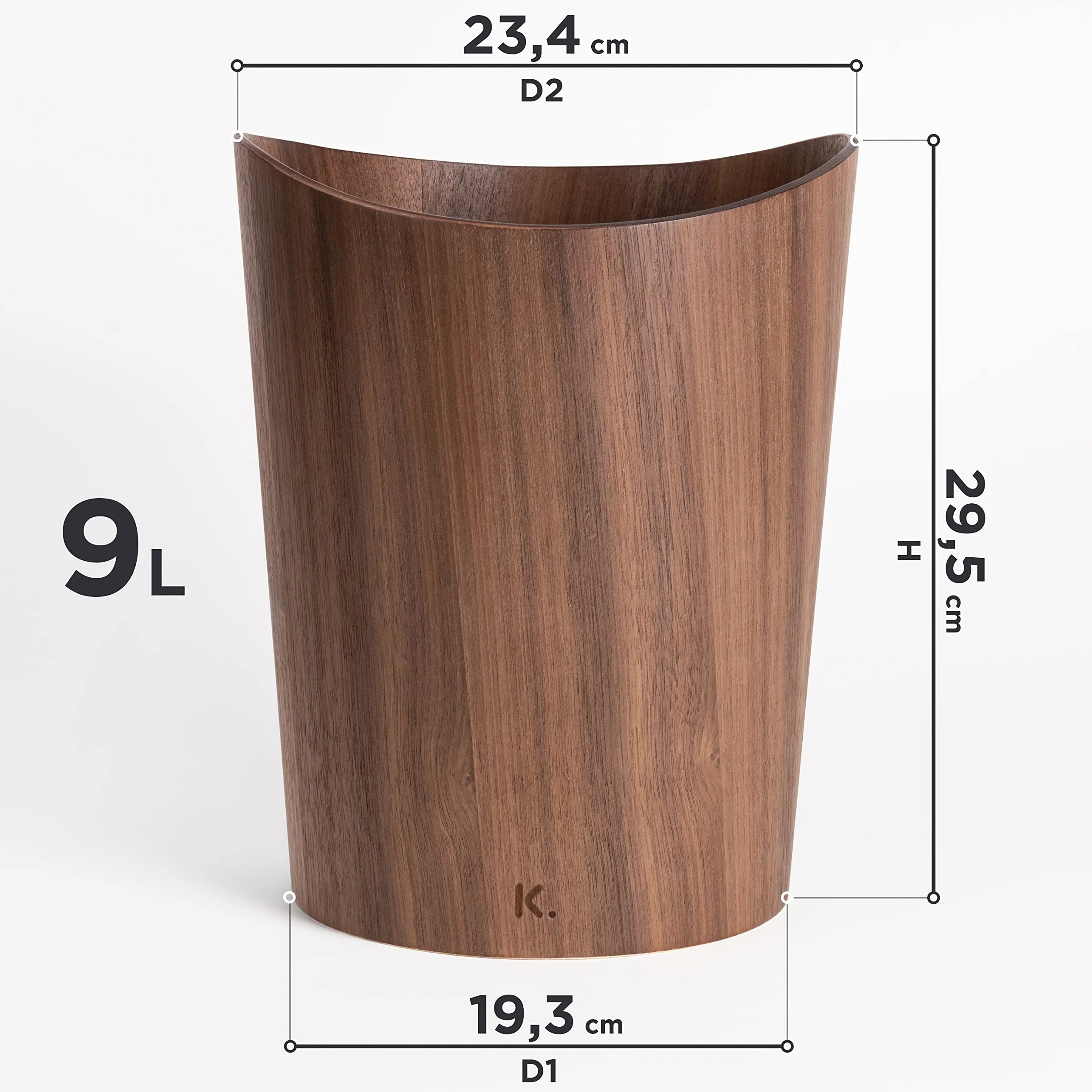 Kazai Cestino Gettacarte in Vero Legno Börje 9 Litri Noce