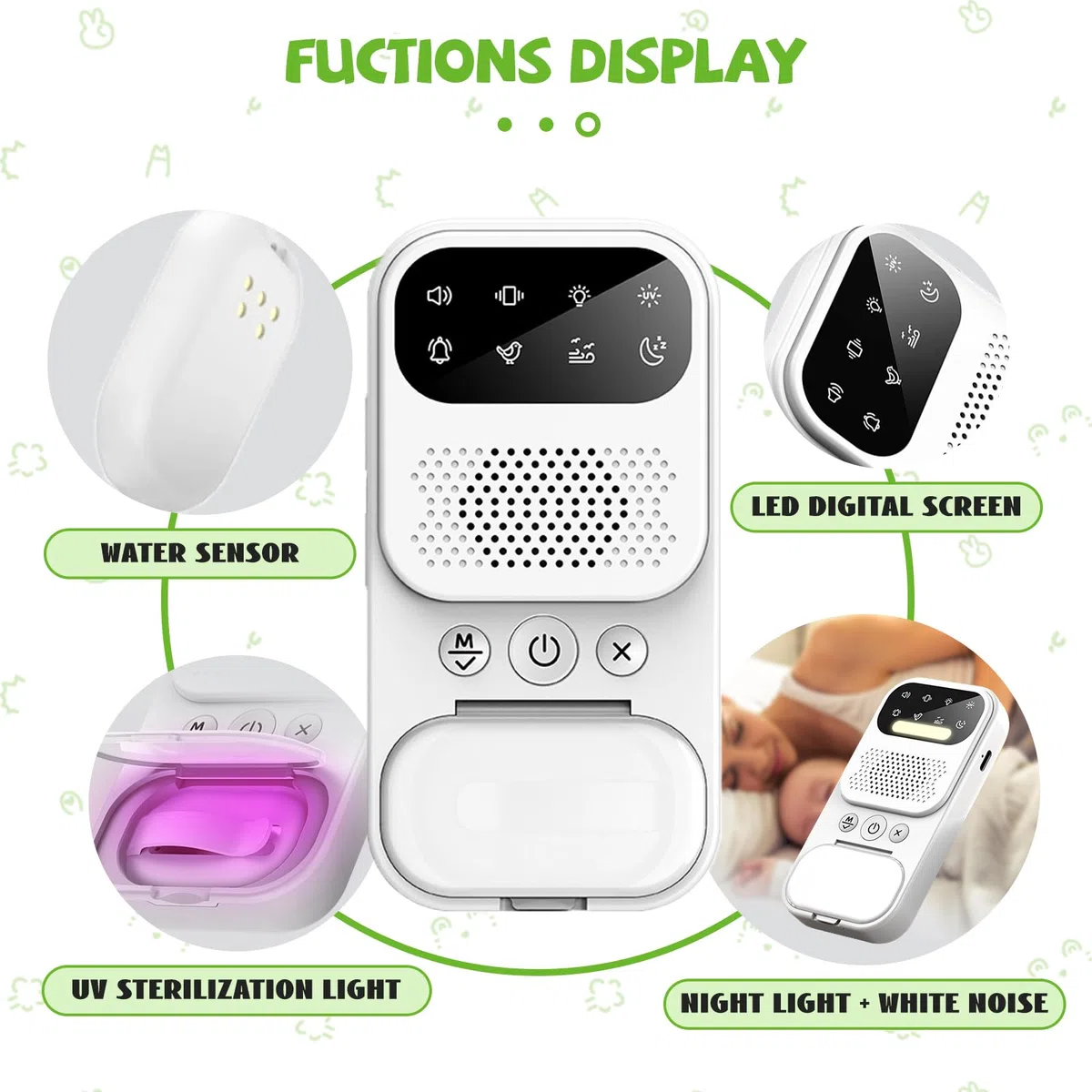 Allarme Enuresi Notturna, Sensore Wireless per Bagnare il Letto con Luce Notturna, Suoni e Vibrazione, Allarme Pipì per Neonati e Bambini