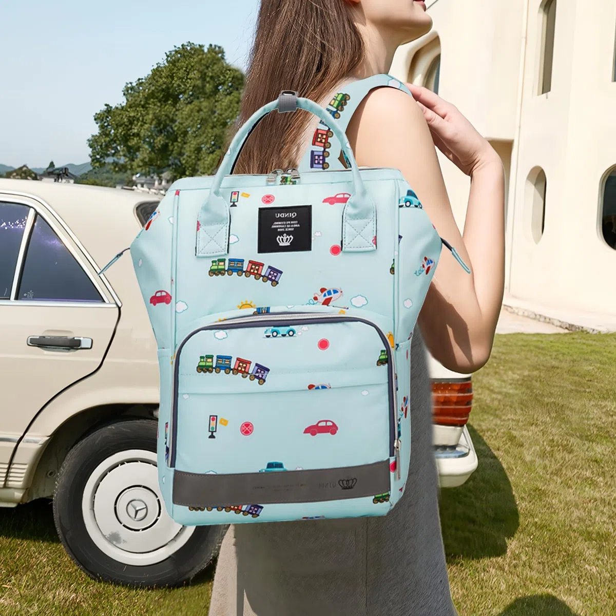 SONARIN Alta Capacità Multifunzionale Zaino Fasciatoio,Borsa per Pannolini Impermeabile Zaino Mamma Neonato Borsa Fasciatoio da Viaggio Portatile con Ganci per Passeggino(Auto)