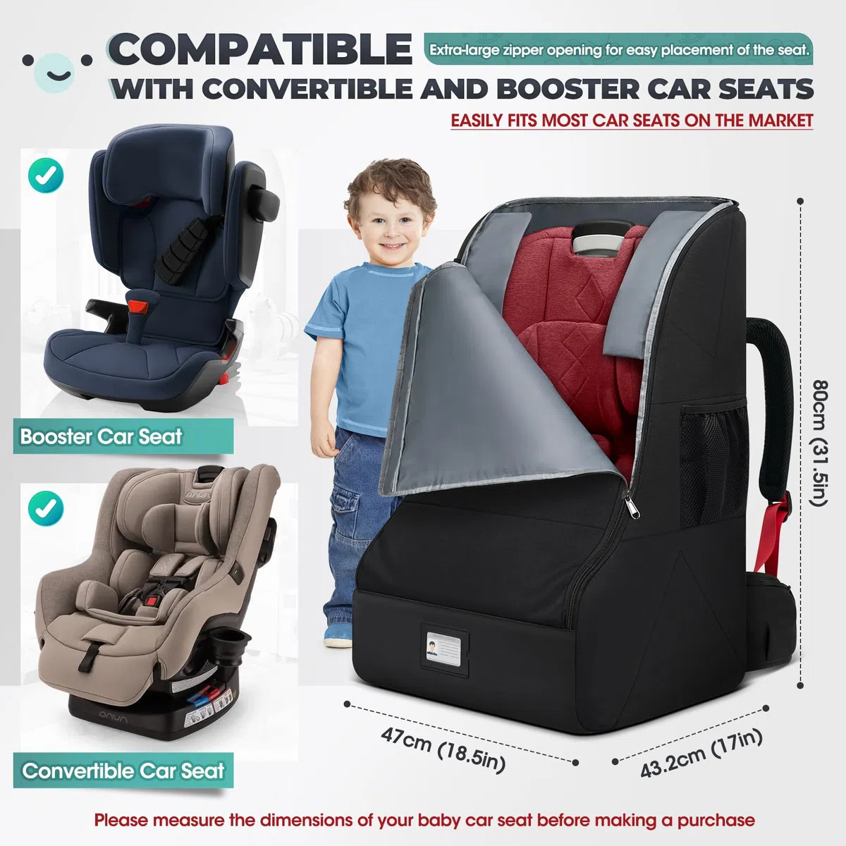 RAINSMORE Borsa da Viaggio per Seggiolino Auto per Aereo, Impermeabile Borsa da Trasporto Per Seggiolino Auto con Tracolla, Zaino per Seggiolino Auto per Viaggi Aerei Gate Check e Stoccaggio