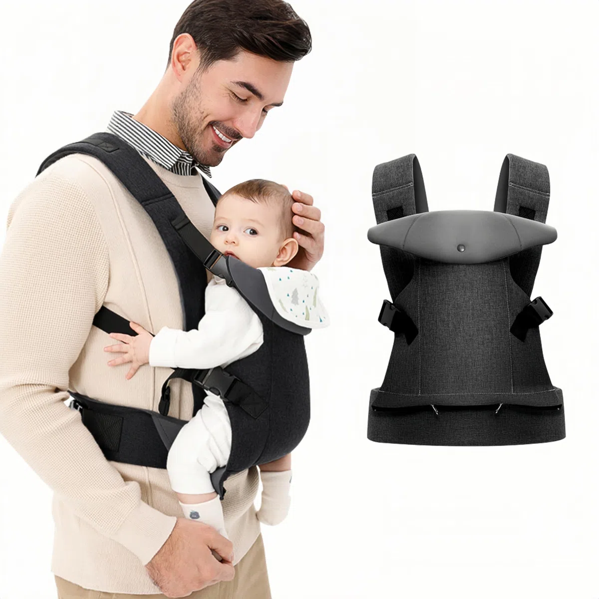 IULONEE Marsupio per Neonati Ergonomico Porta Bebè Portaneonati con Bavaglini Staccabili Baby Carrier Carry Porta bambini 3-36 Mese (3-15kg) (Nero)