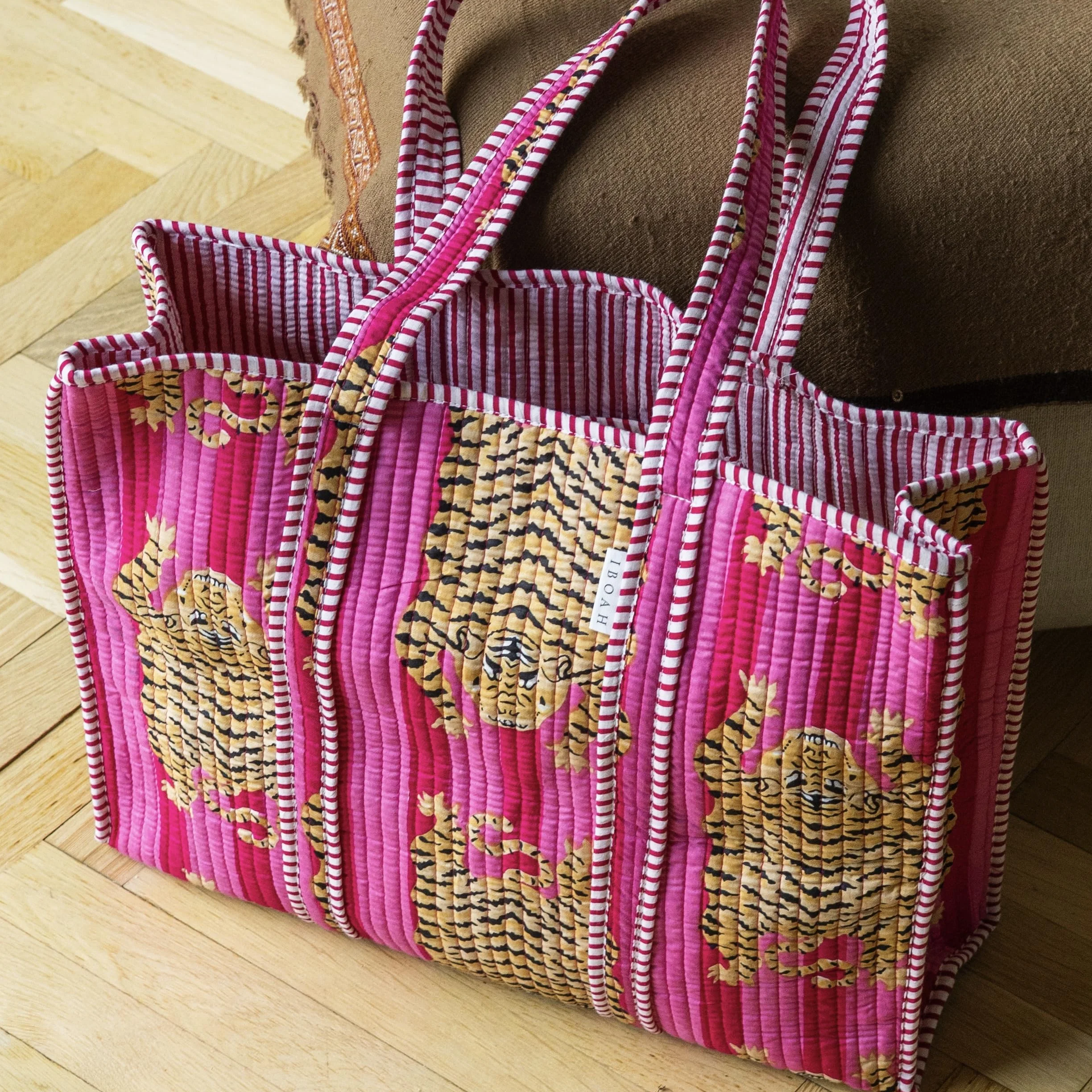 Borsa a mano grande imbottita in cotone con motivo a tigre – Tote Bag versatile per spiaggia, shopping, viaggi e uso quotidiano