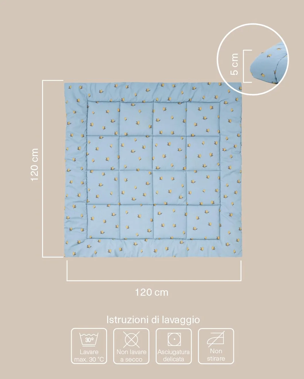 molis&co - Tappeto Gioco Bambini e Neonati 120x120x5cm - Tappeto Morbido Bambini - Tappeto Gioco Neonato Pieghevole, Reversibile e Lavabile - 100% Cotone (OEKO-TEX 100) - Colima