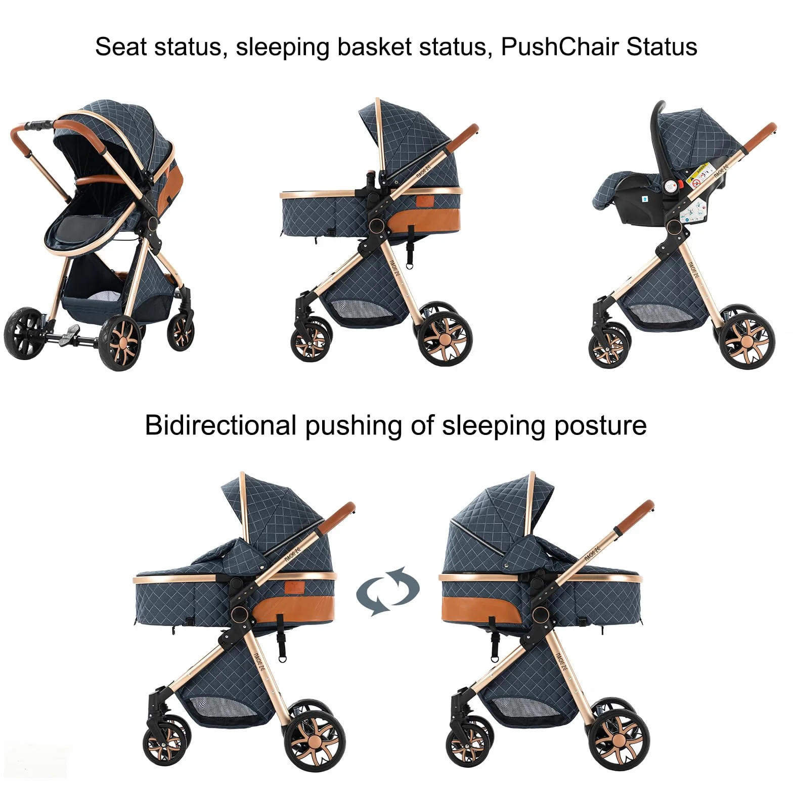Nine point nine Trio Passeggino Neonati 3 in 1 con Telaio in Alluminio V9 Khaki