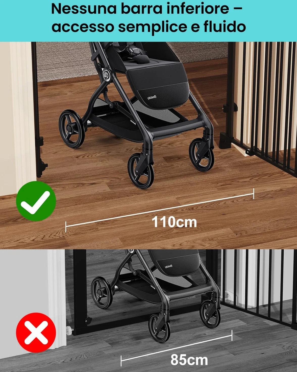 YEAUPE PRO Griglia di protezione per scale senza foratura, per bambini, 75 – 110 cm, telescopica, griglia di protezione per scale e porte, griglia di protezione per porte e cani, apertura manuale a 1