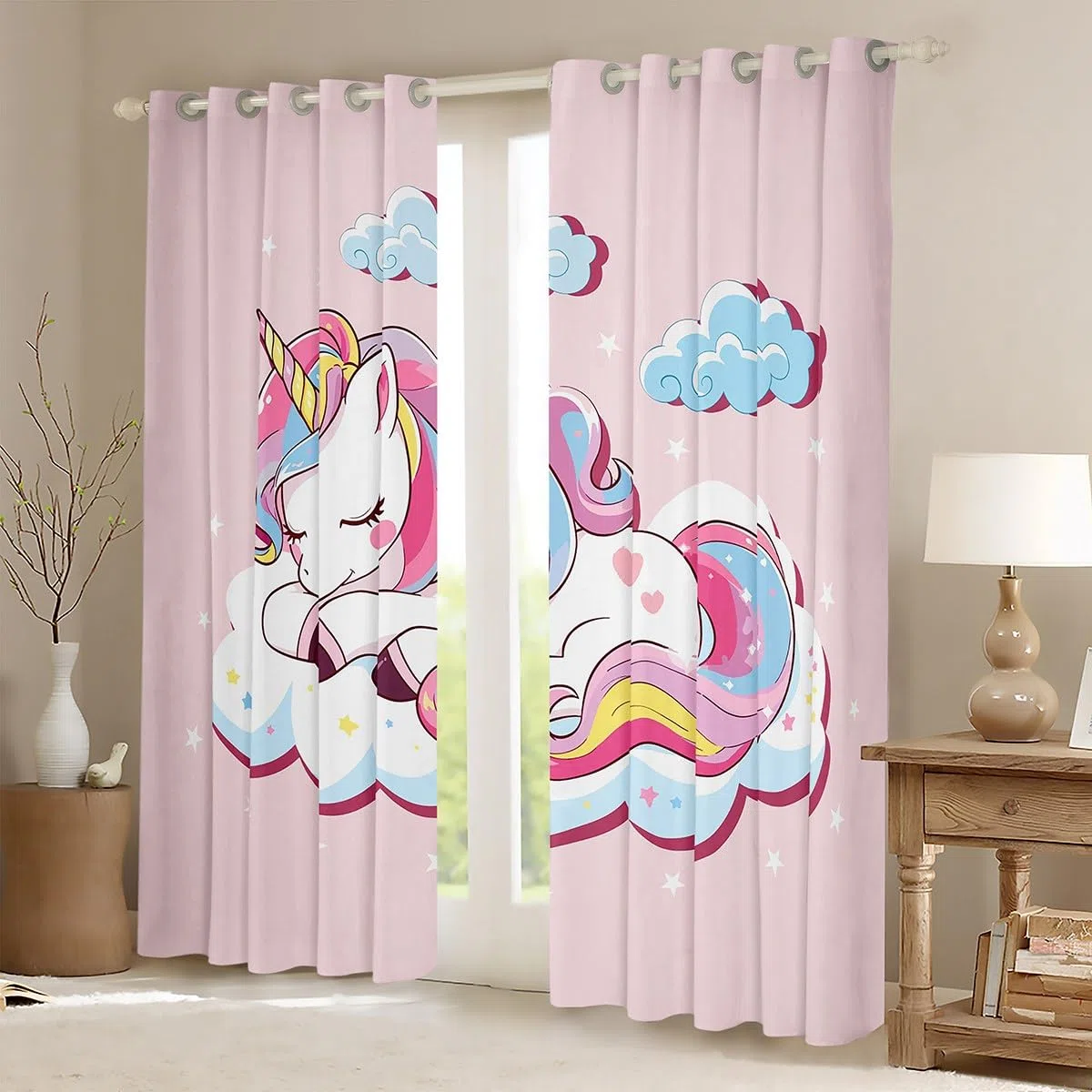 Homemissing - Tende per finestre, motivo: unicorno, a tema fantasy, per bambini e ragazze, decorazione a tema animali magici, motivo: cartone animato, 116,8 x 137,2 cm (larghezza x lunghezza)