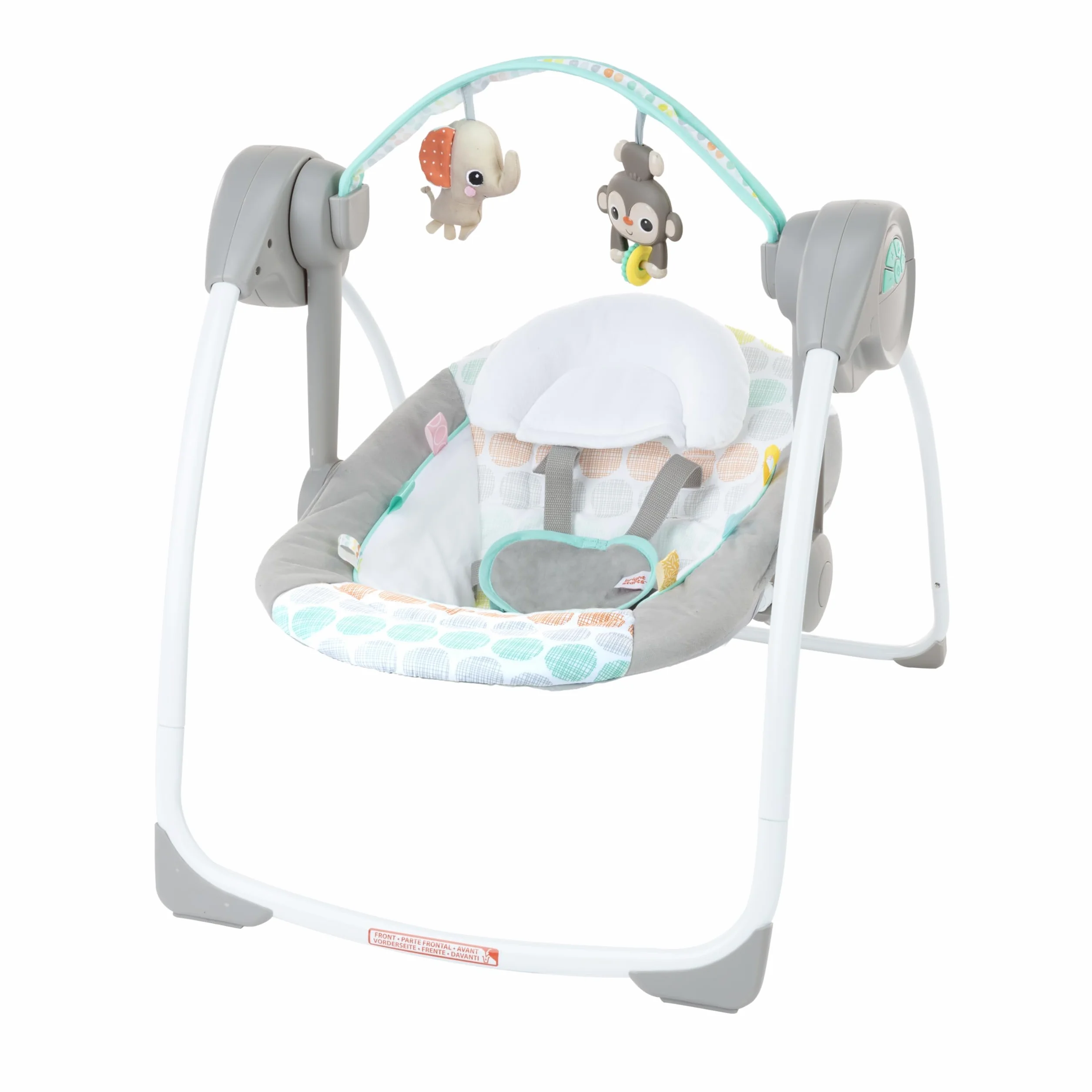 Bright Starts Altalena Automatica Portatile a 6 Velocità per Bambini, Compatta e Pieghevole, Musica, Barra Giocattoli, 0-9 Mesi 3-9 kg (Whimsical Wild)