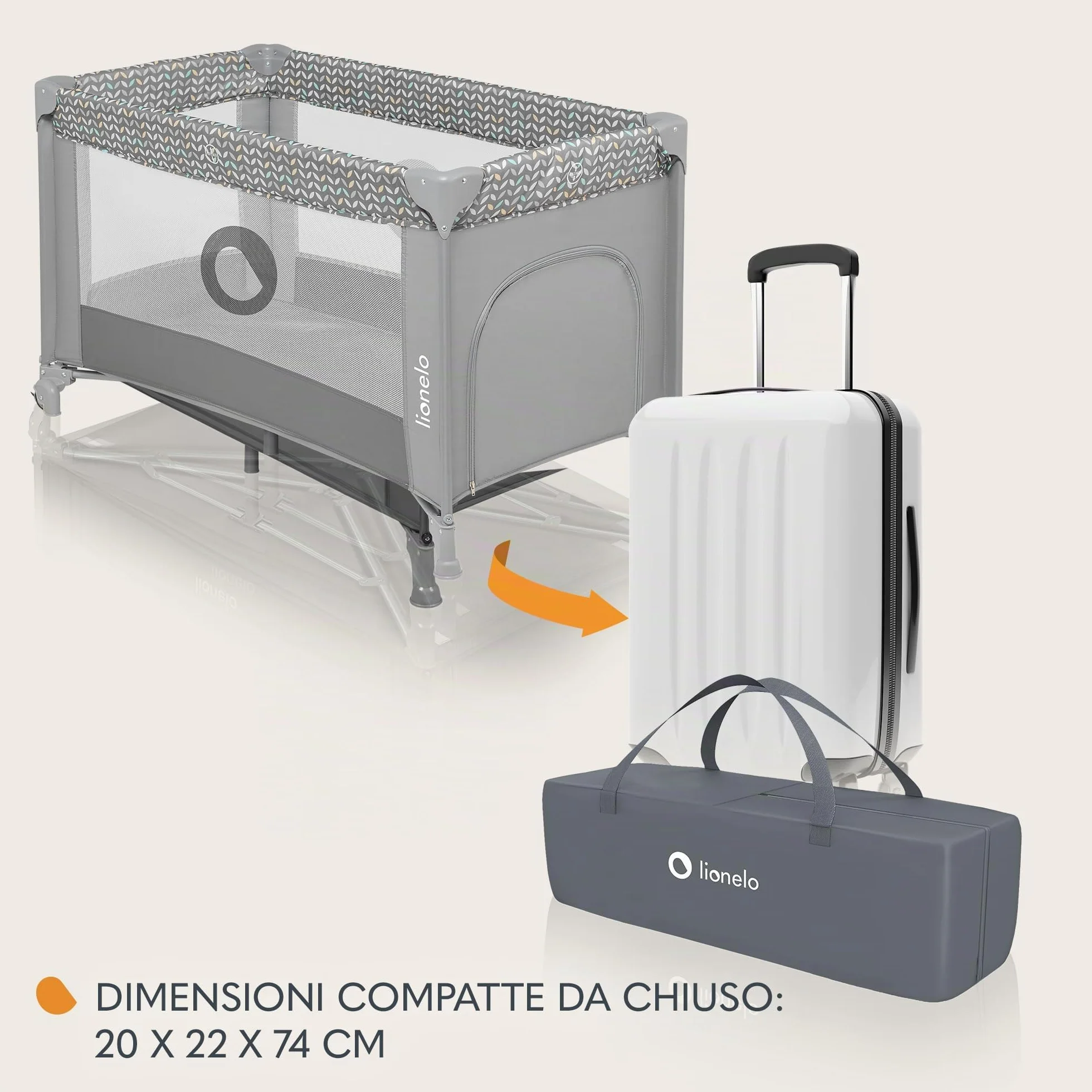 lionelo Stefi Lettino neonato da viaggio pieghevole con materasso, Dalla nascita fino a 3 anni, Borsa, Route