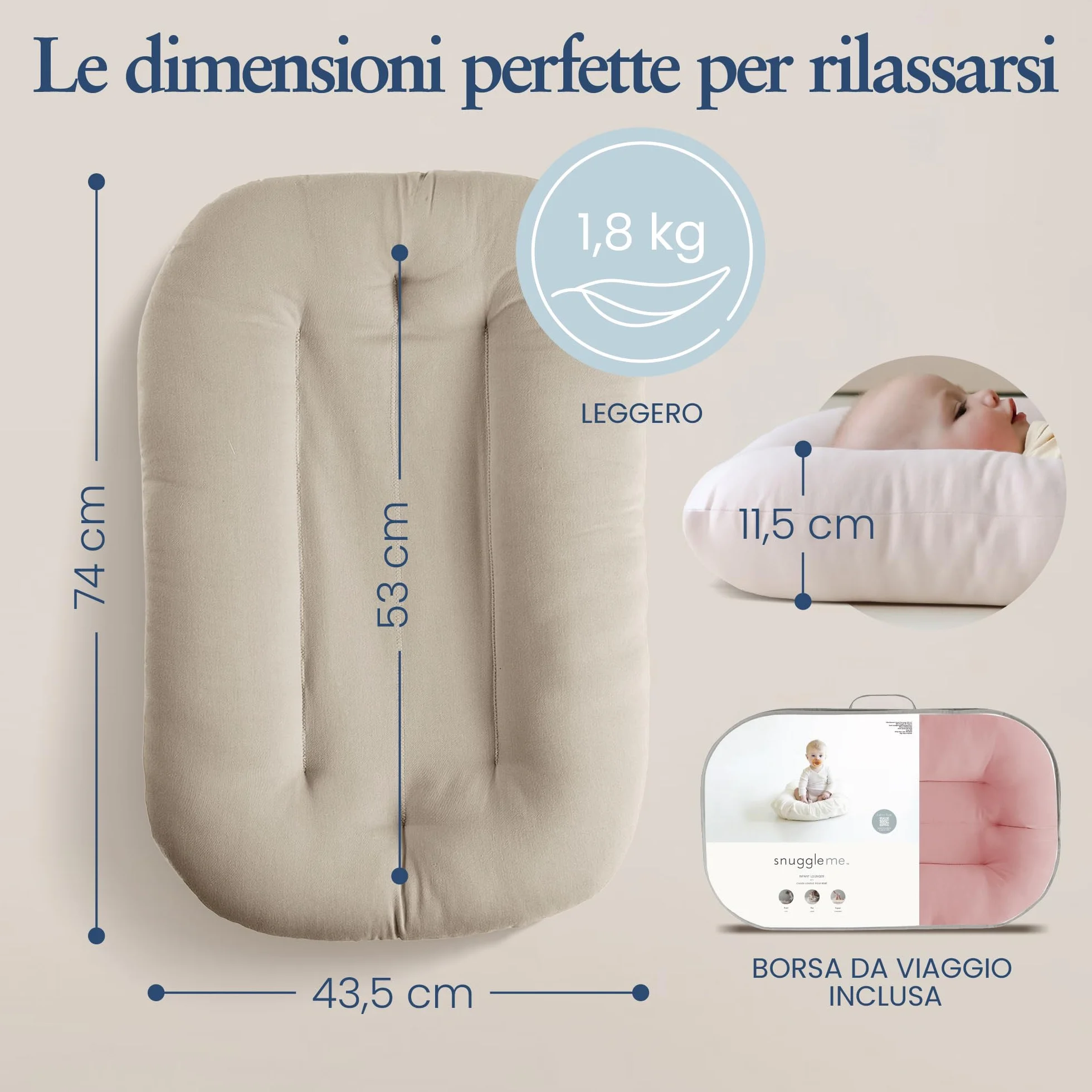 Snuggle Me® Nido Neonato 0-9 Miesiąc - Poduszka Gniazdo z Bawełny Organicznej, Wypełnienie Fibrefill, Pranie w Pralce, Torba Podróżna Honey