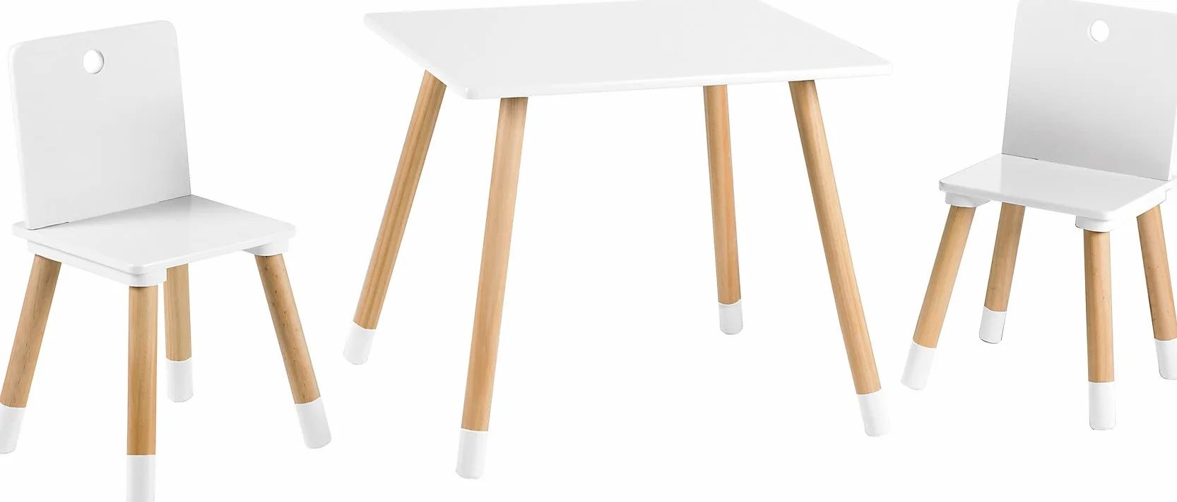 roba Set Tavolo + 2 Sedie per Bambini - da Esterno e da Interno - 3 Altezze Regolabili - Piedi in Legno Massiccio - Stile Scandinavo - Legno Naturale e Laccato Bianco