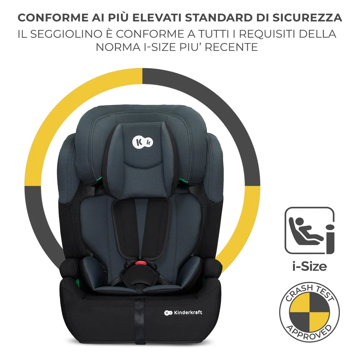 Kinderkraft COMFORT UP I-SIZE 76-150 cm Seggiolino auto 9-36 kg, Poggiatesta Regolabile di 11 livelli, Seduta spaziosa, Cinture di Sicurezza, Inserto modulare dotato, Gruppo 1/2/3, Nero