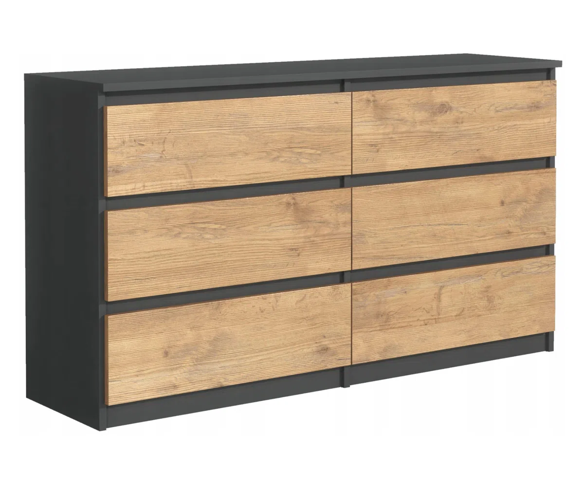 3E 3xE living.com cassettiera, credenza con 6 cassetti Antracite e Rovere lancelot, 120 x 79 x 39 cm