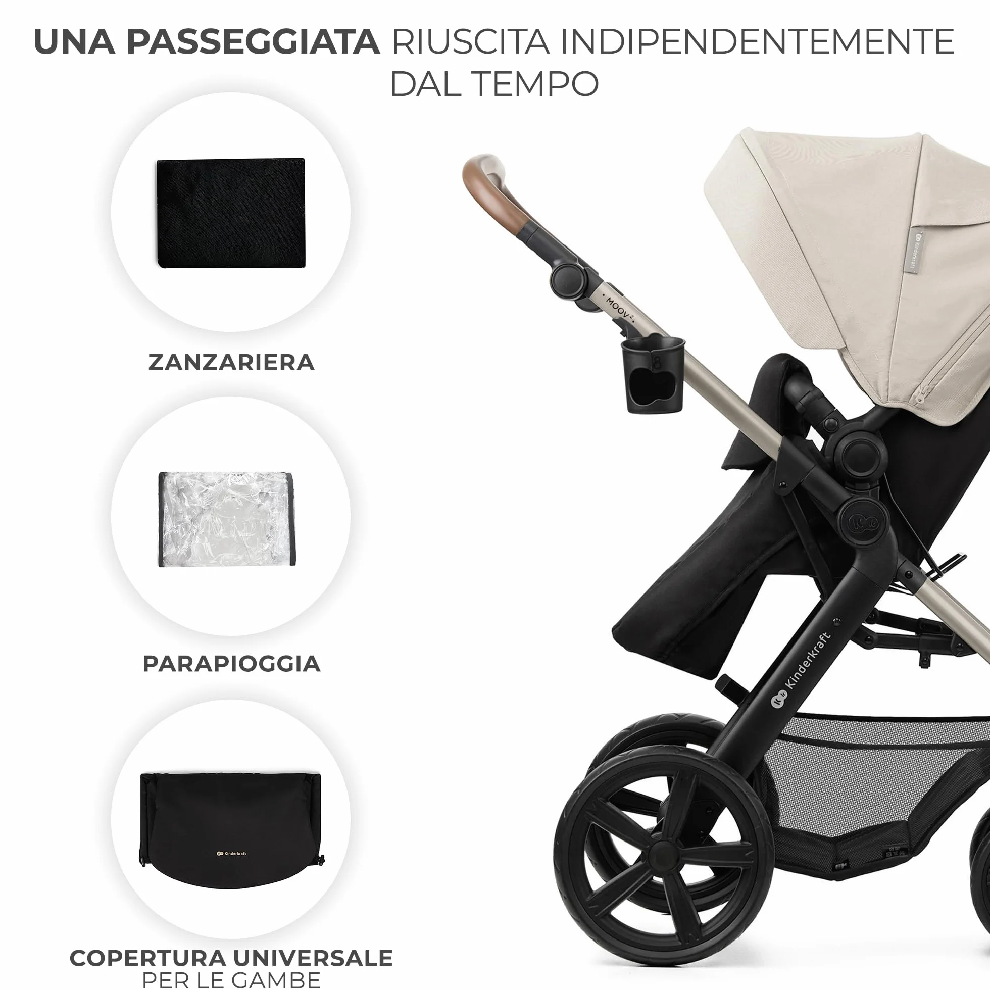 Kinderkraft MOOV 2 passeggino multifunzionale 4 in 1 trio neonato navicella seggiolino auto MINK PRO i-Size Grigio