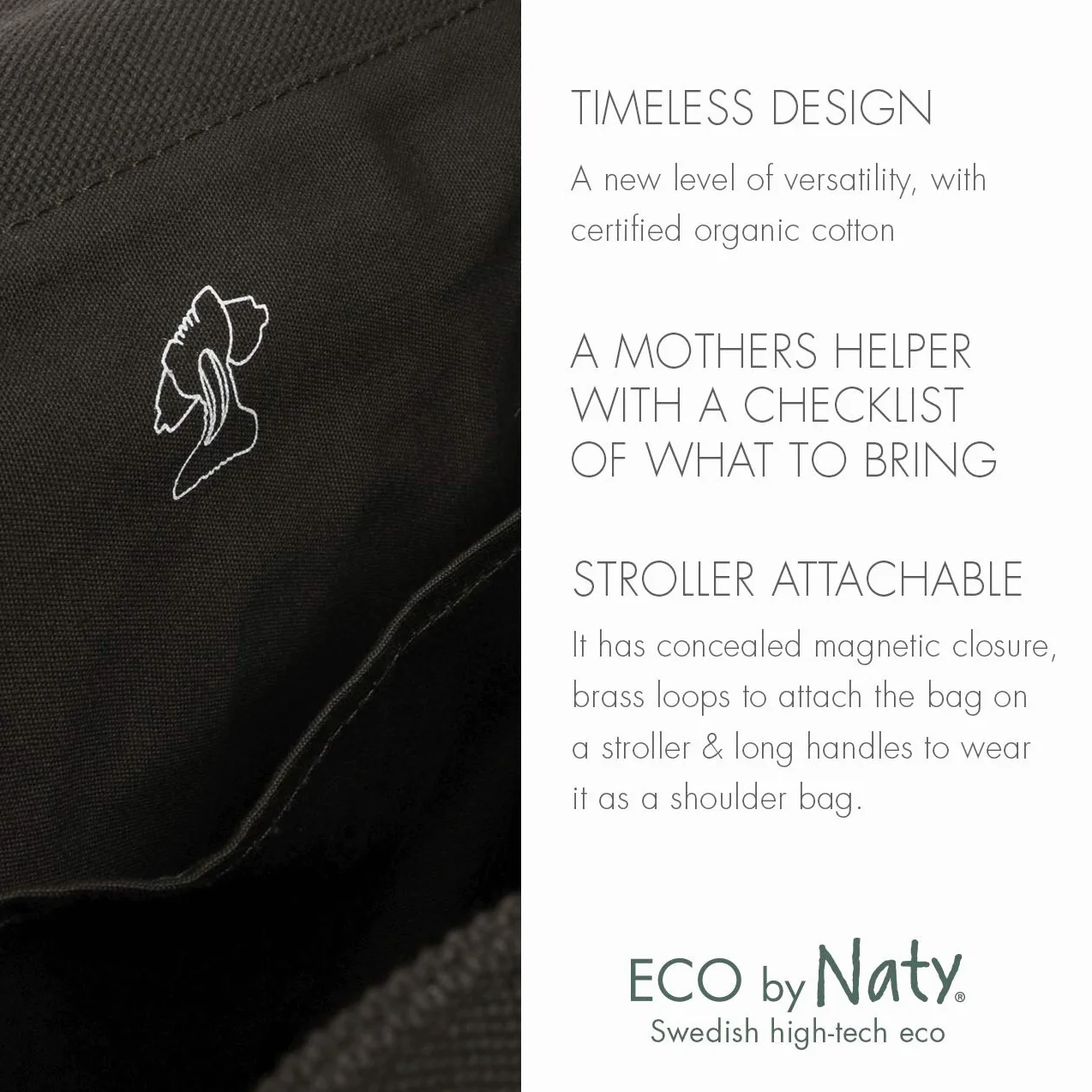 Eco by Naty Nappy Bag Green GOTS Certified Organic Cotton Magnetic Closure