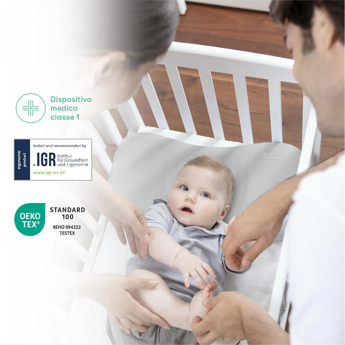 Koala Babycare Cuscino Neonato Plagiocefalia fino a 36 Mesi Sfoderabile (con due Federe) per il lettino - Aiuta a prevenire e trattare la Testa Piatta in Memory Foam
