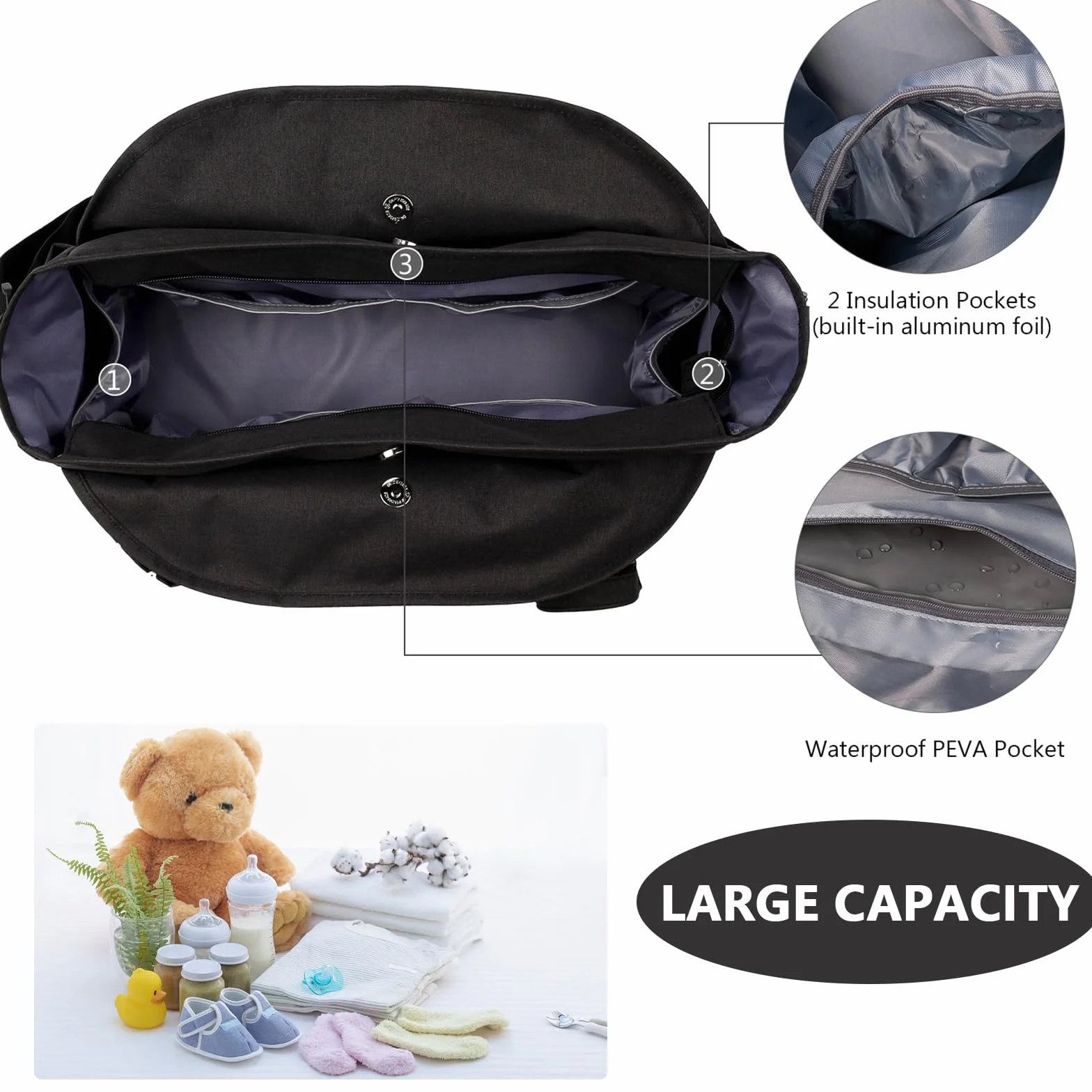 Borsa Fasciatoio 13 tasche Grande Spazio Tracolla Regolabile Viaggi Shopping Multifunzionale Nero