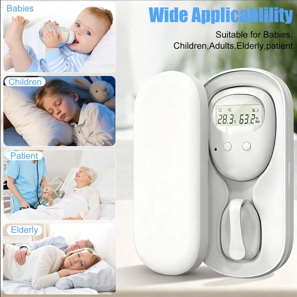 Allarme senza fili per bagnarsi sul letto, ricaricabile, ricarica wireless, ricarica USB-C, 3 modalità di lavoro, allenamento vasino con rumore e vibrazioni, allarme pee per bambini e adulti