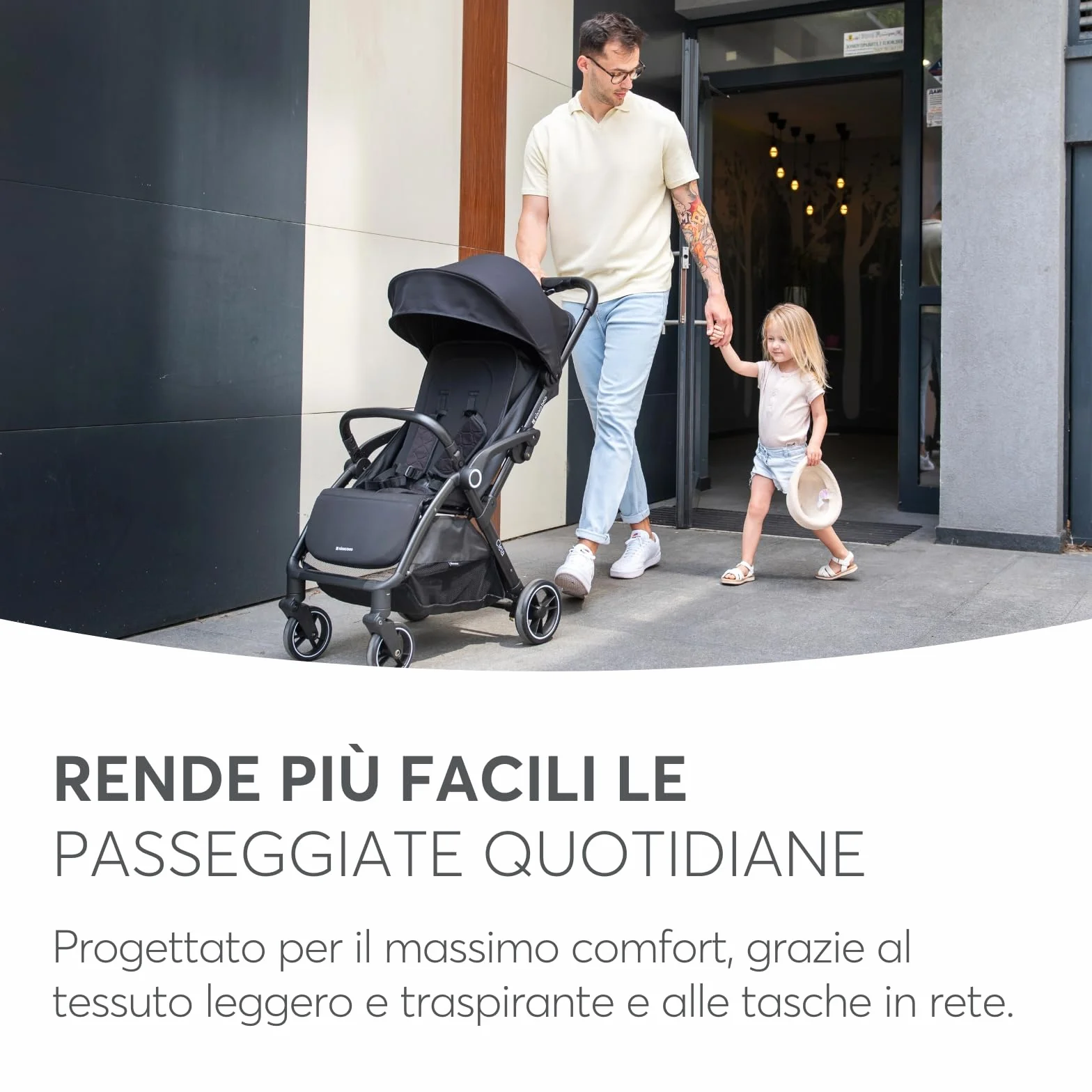 KikkaBoo Passeggino Leggero CIELA fino a 22 kg, Piegatura Automatica, Schienale Reclinabile, Nero