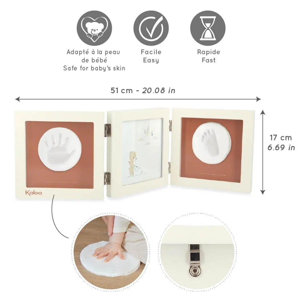 Kaloo - Rêves De Douceur - Cornice Portafoto e Impronte Neonato - Kit Impronte in Argilla - Facile da Usare e Non Sporca - Regalo per la Nascita - Beige, K220001