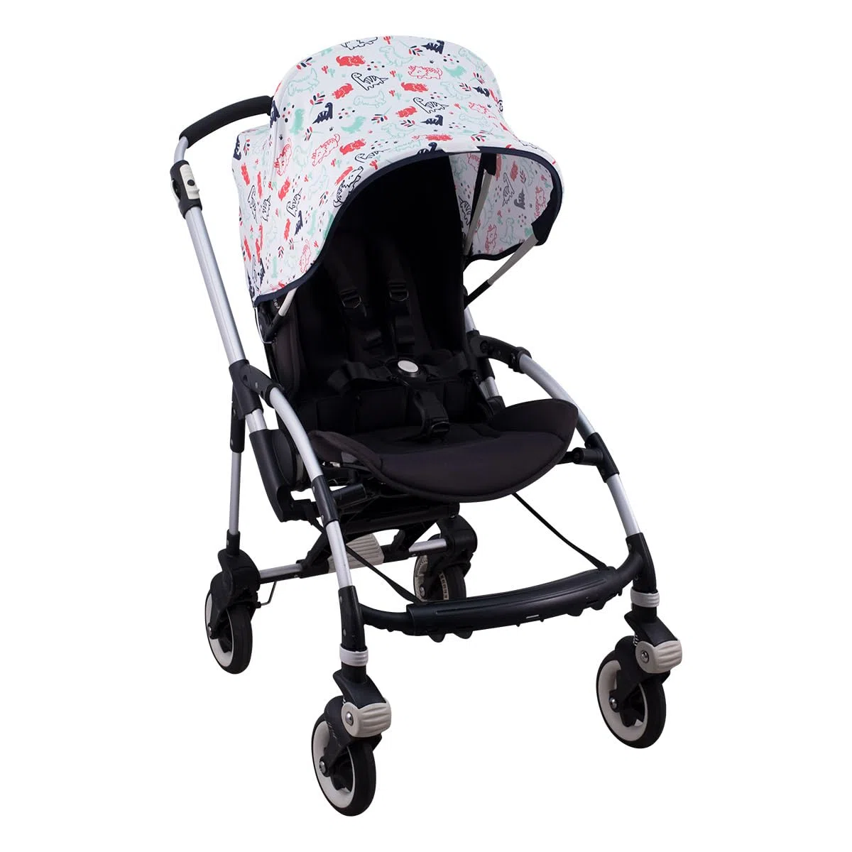 JYOKO KIDS Cappottina per Passeggino e Carrozzina compatibile con Bugaboo Bee 3, Bee 5, Bee Plus Realizzata in Tessuto di Cotone Elastico, Morbido e traspirante (Dino Party)