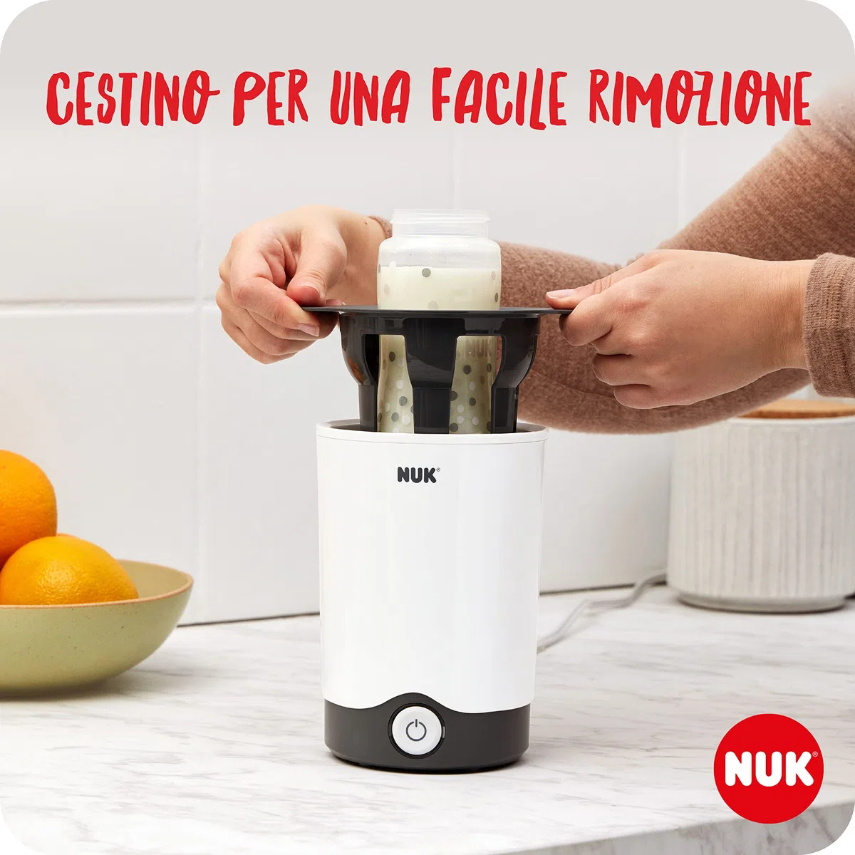 NUK Thermo Express scaldabiberon | Riscalda delicatamente cibi liquidi e pappe in 90 secondi | Spegnimento automatico | Cestello estraibile per una semplice rimozione | Spina europea a 2 poli