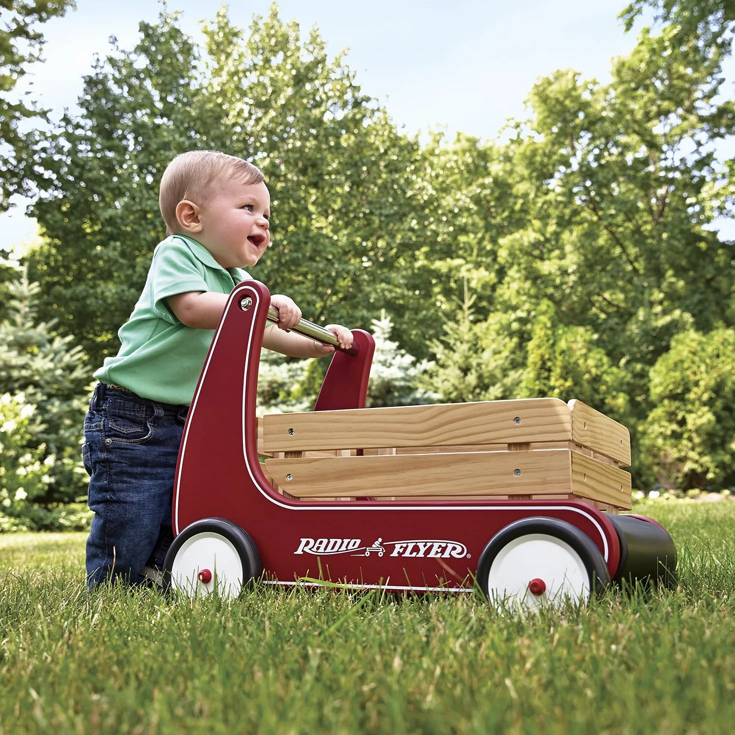 Radio Flyer Classic Walker Wagon, Carretto Giocattolo in Legno per Passare da Seduti a in Piedi per Bambini da 1 a 4 anni, Rosso