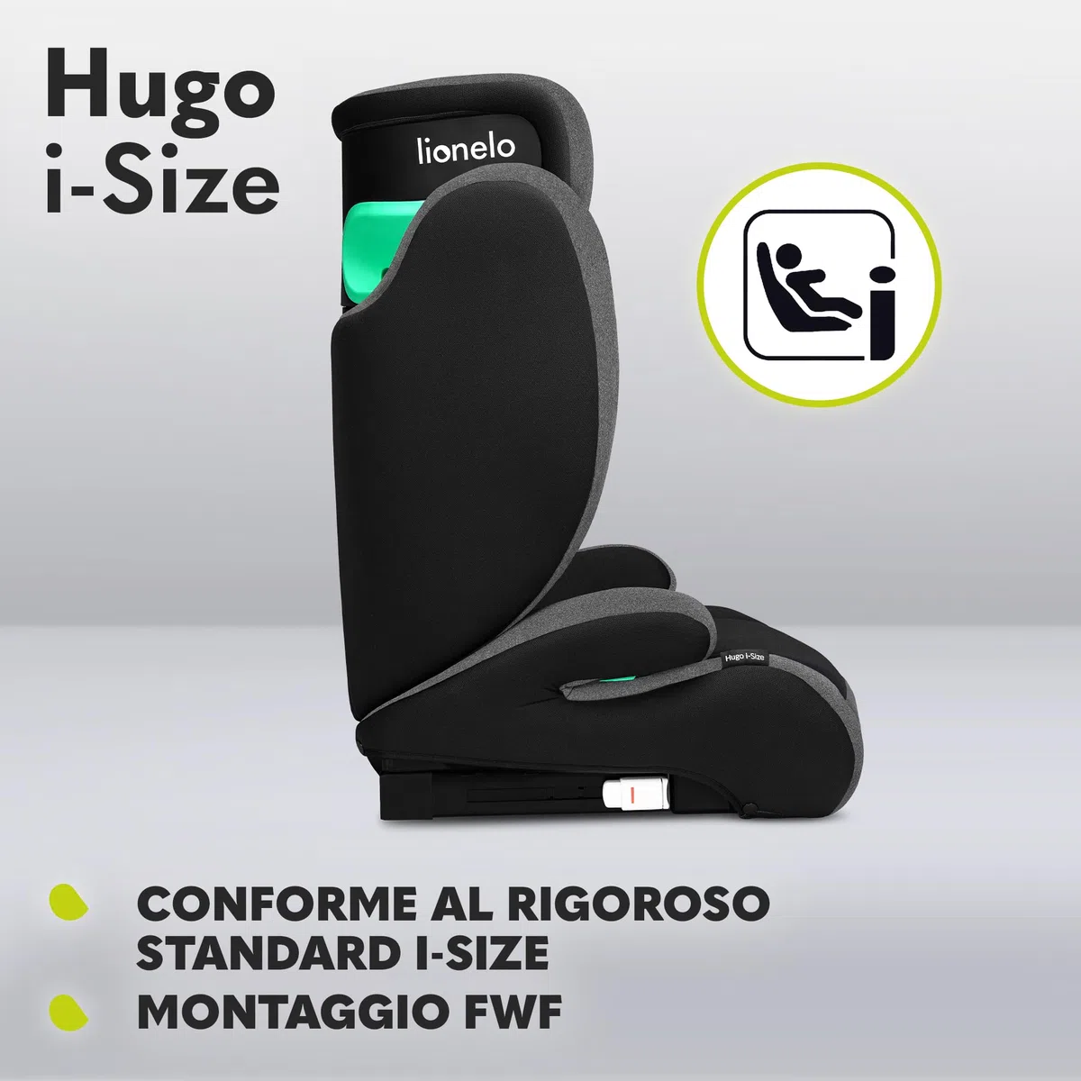 Lionelo Hugo I-size Seggiolino Auto ISOFIX con l'ultima Norma i-Size R129 per bambini Gruppo 2-3 (100-150cm) Poggiatesta a 8 Livelli,Memory Foam,Poggiabraccia,Protezione