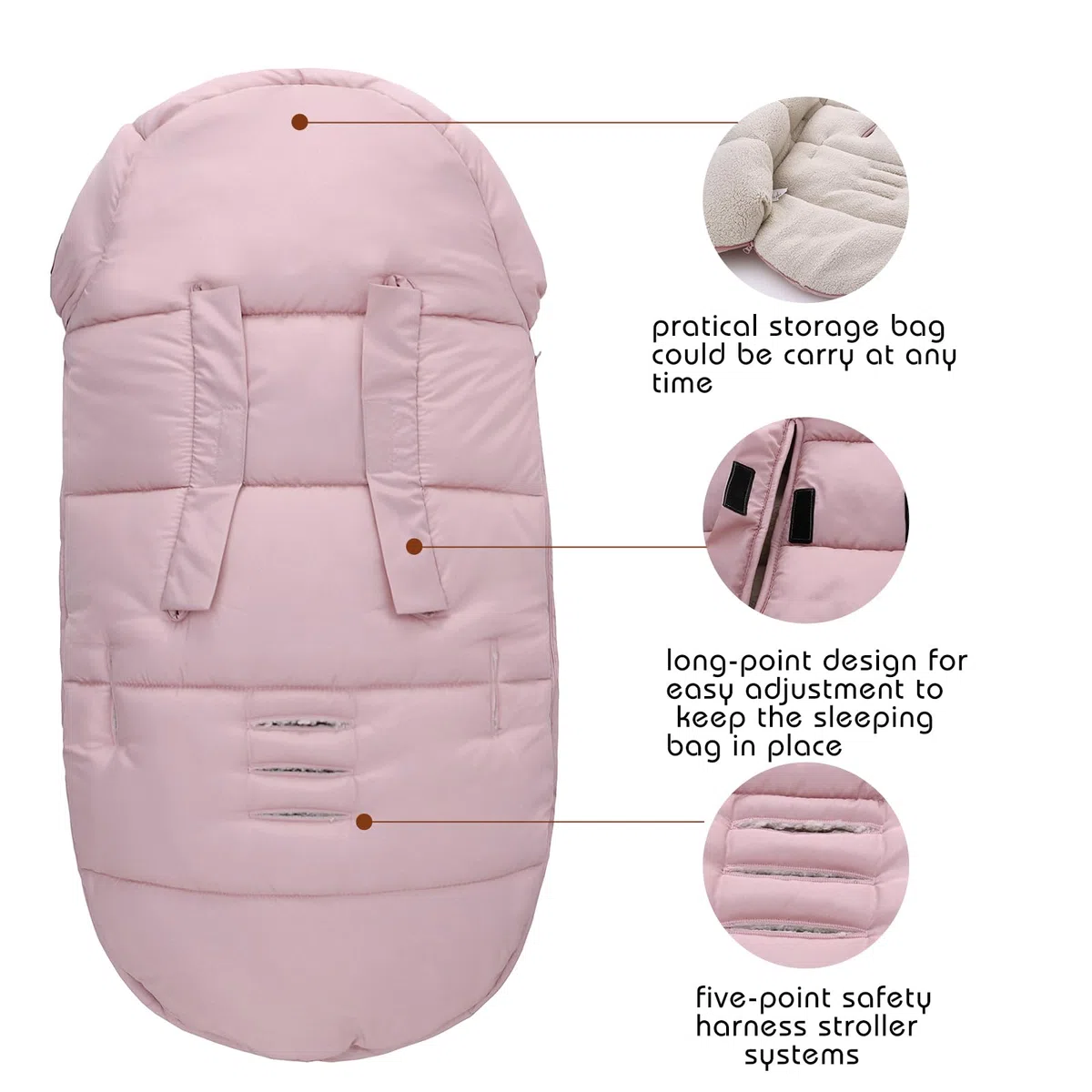 Miracle Baby Sacco Nanna Invernale per Passeggino, Sacco a Pelo Riscaldante con Copertura Impermeabile Antivento Antifreddo Staccabile, Ispessito e Velluto, Staccabile, Rosa