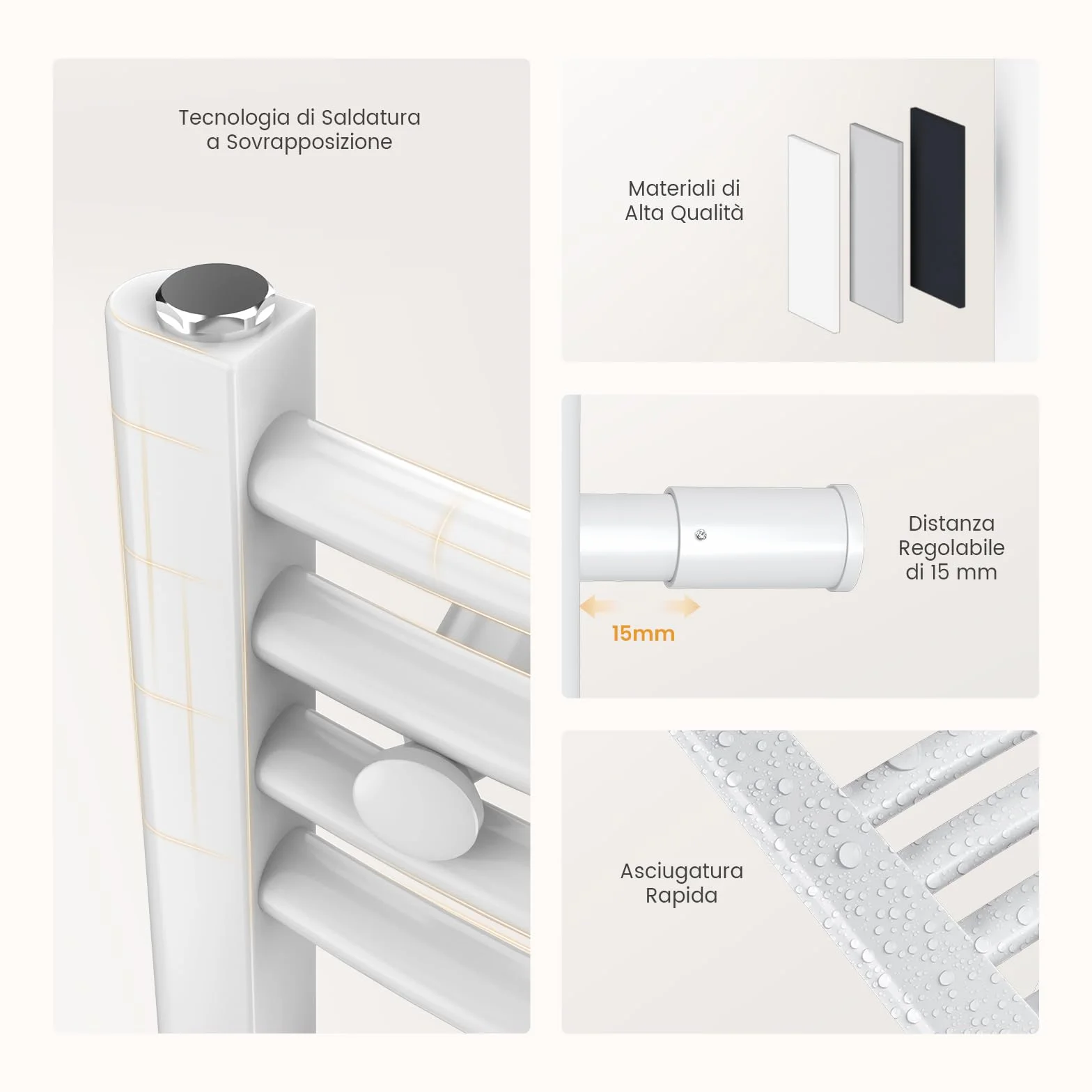 Scaldasalviette Elettrico 120x50 cm 500W con WIFI Termostato Bianco EMKE