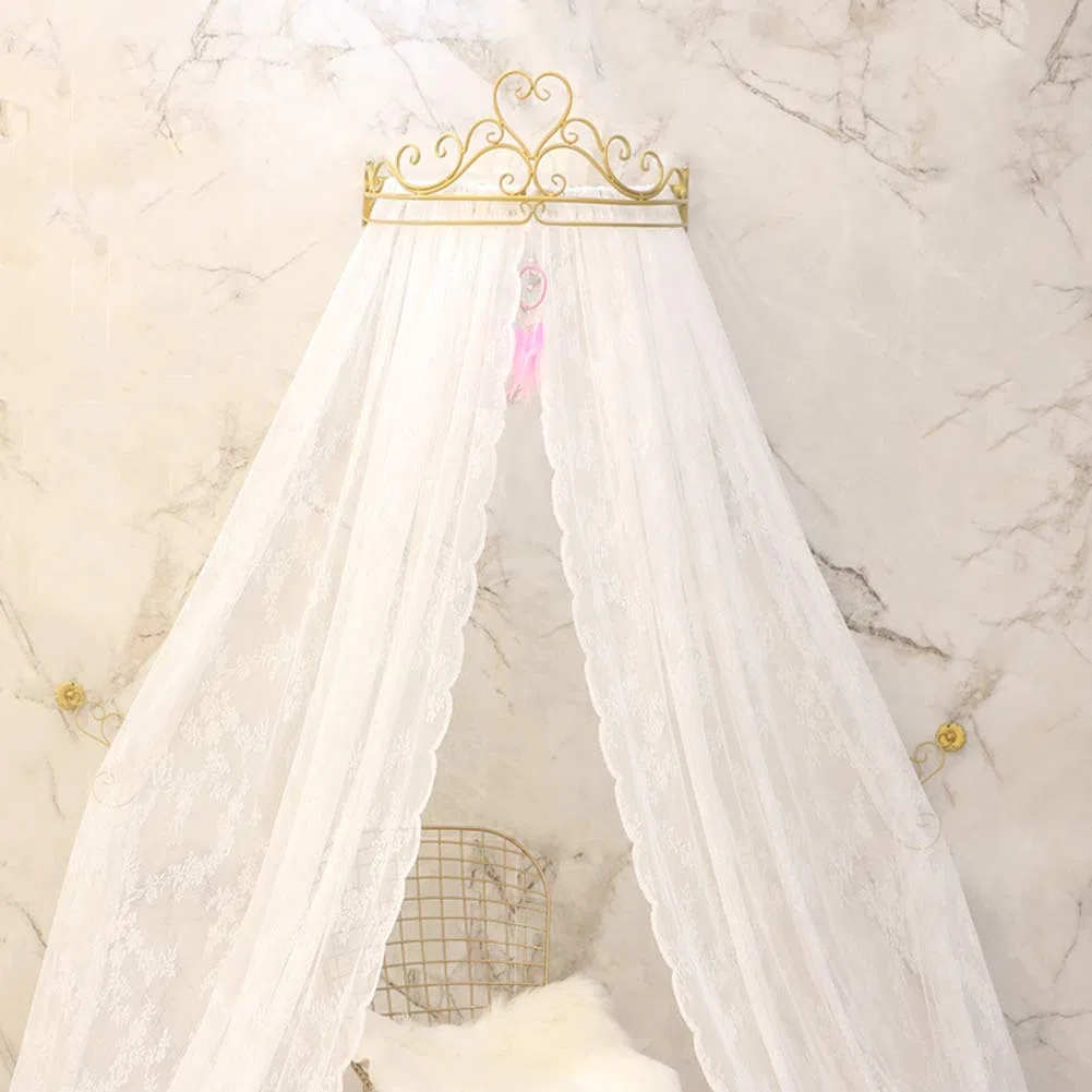 GE&YOBBY Baldacchino Letto in Pizzo,Corona Principessa Tenda Letto Zanzariera di Corte con Decorativo Drapery Metal Crown per Camera da Letto-Bianca