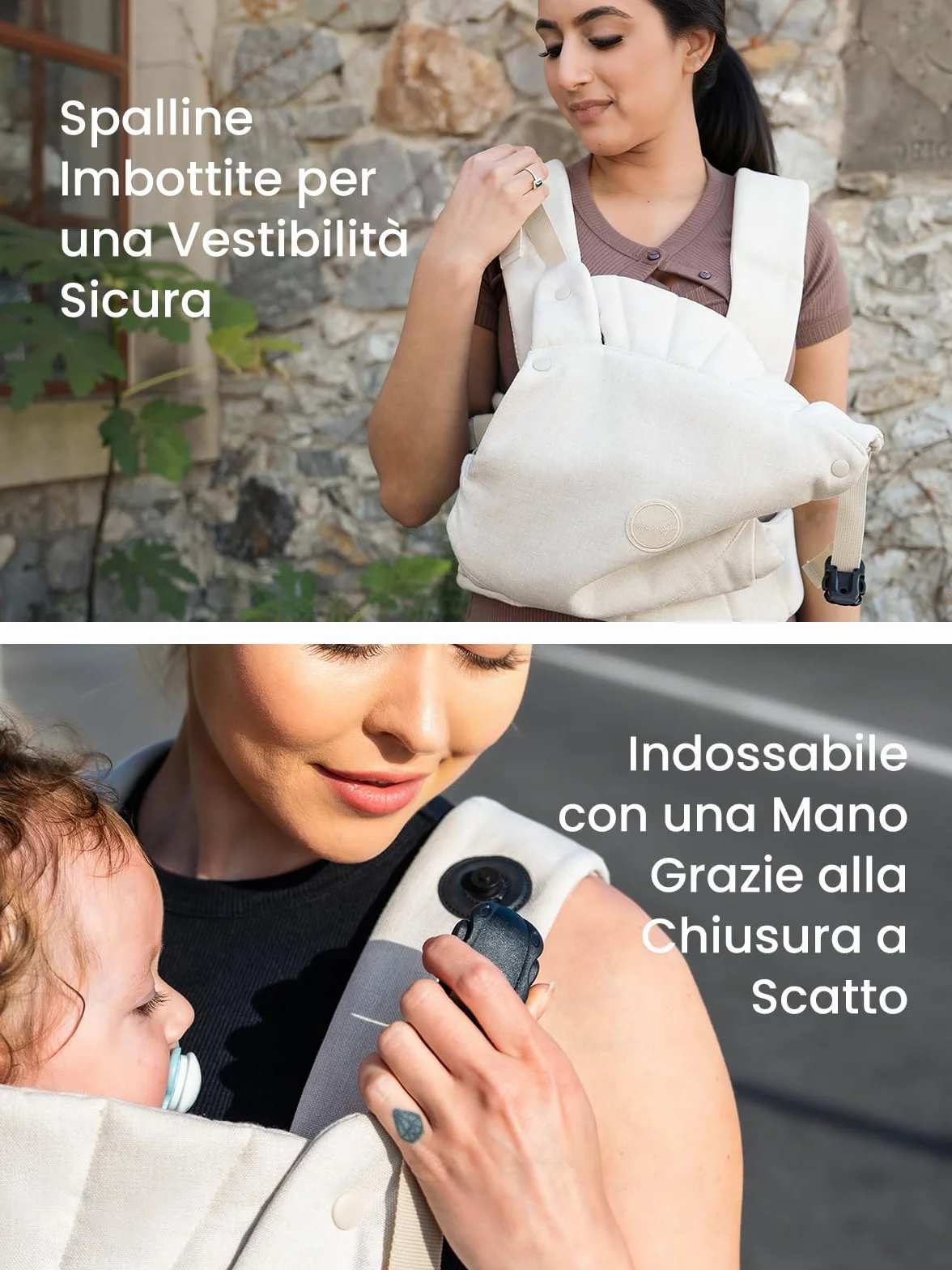 Grownsy Marsupio Neonato Ergonomico(3–20 kg, 3–24 mesi), Fibbia a Sgancio Rapido a un Tocco, Facile da Indossare, Poggiatesta, Leggero, Confortevole e Regolabile(Bianco crema)