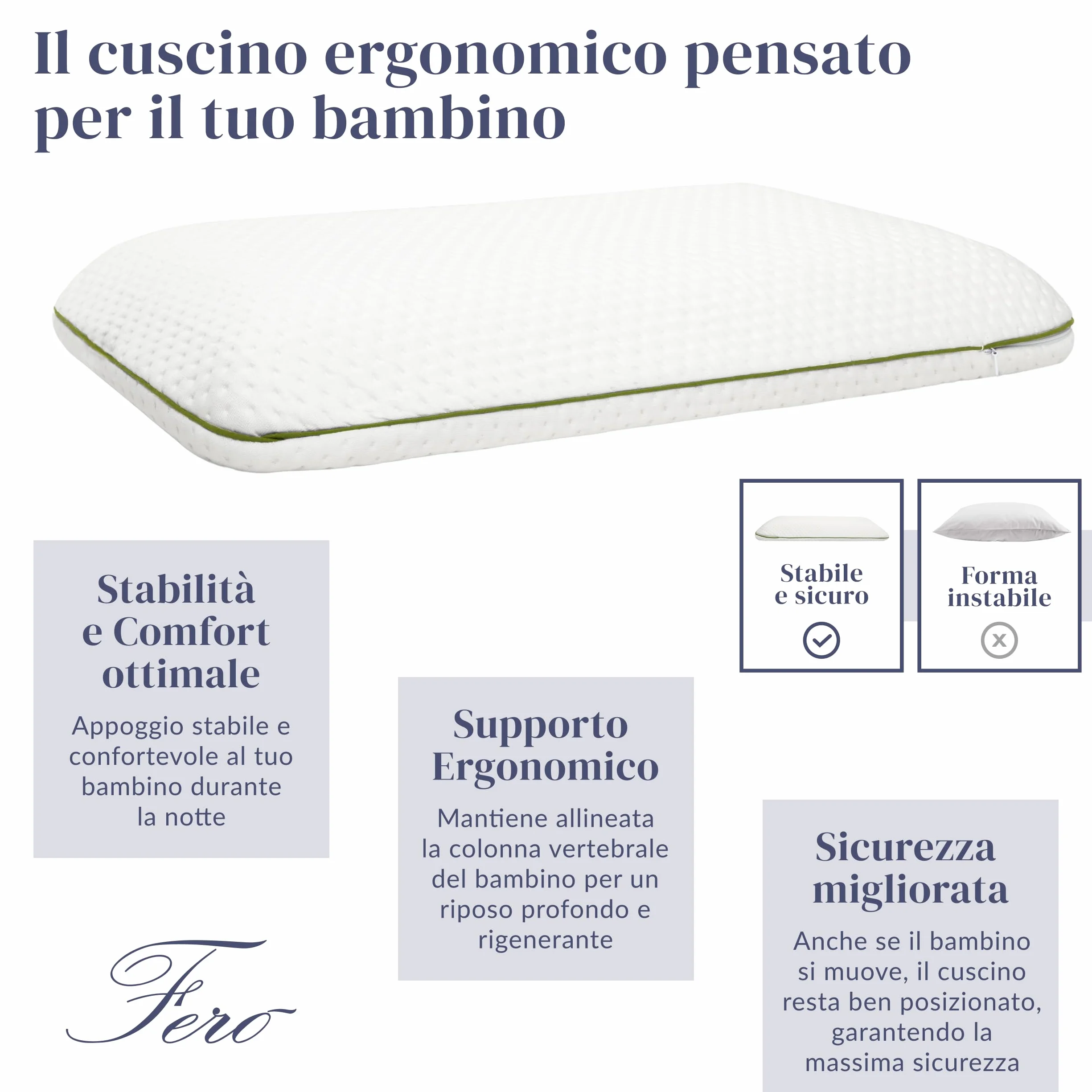 Ferò Cuscino Lettino Bambino 60x40x6 in TENCEL Ipoallergenico – Cuscino bambino 2 anni in su - Comfort e Sicurezza per il Sonno Tranquillo – Morbido e Traspirante Memory Foam Naturale OEKO-TEX