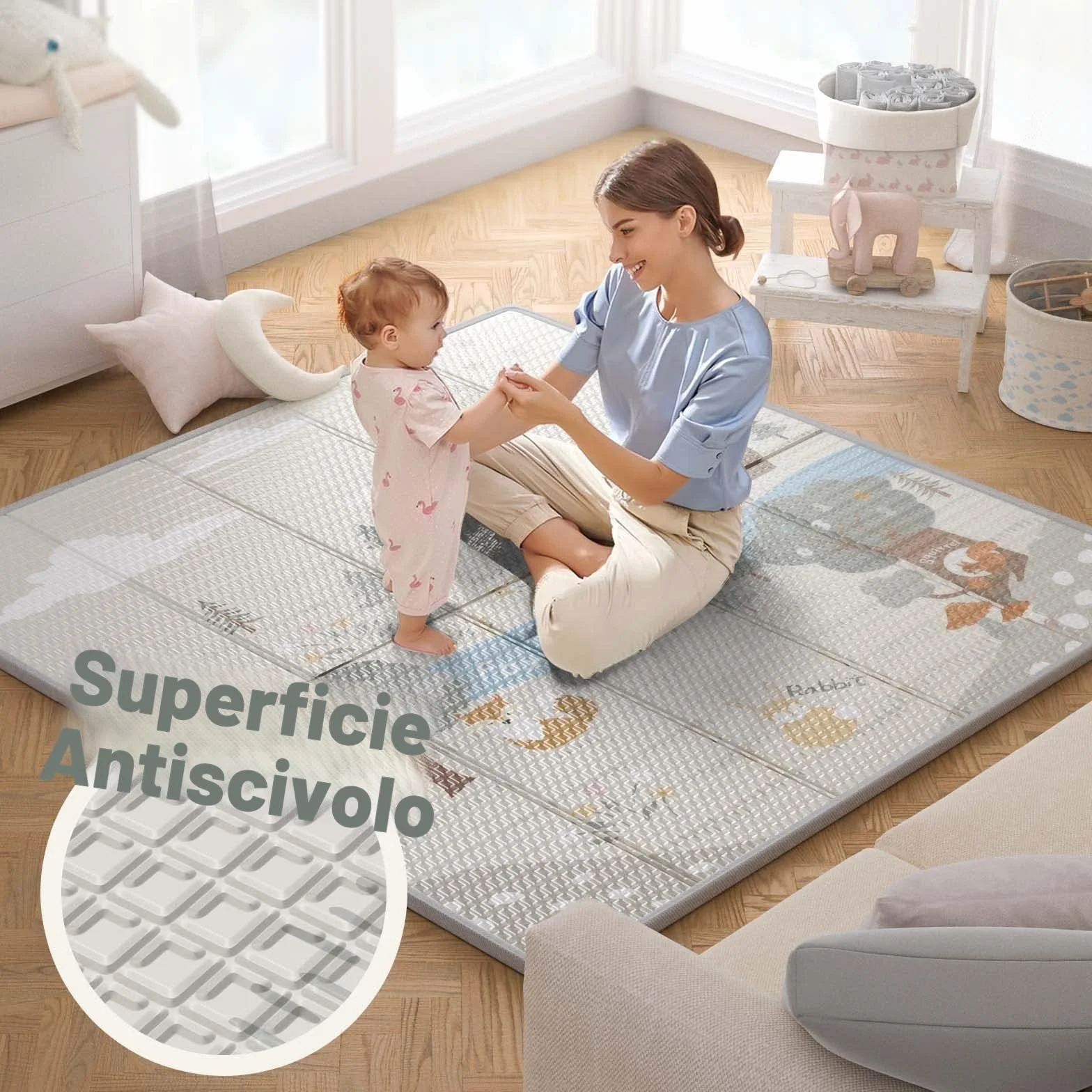 Fodoss box recinto morbido per bambini, neonato, 120x120cm, con Rete Traspirante Sui Quattro Lati e Ventose-beige