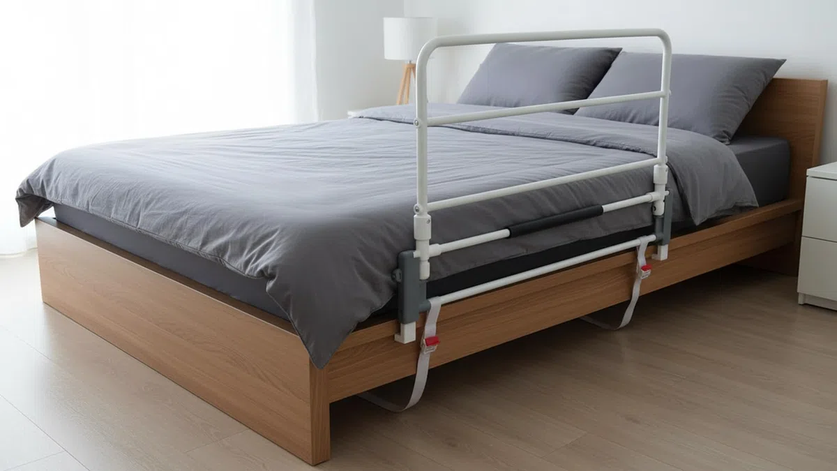 Ausilium Sponda di Sicurezza per Letto Anziani, Barriera Pieghevole 90 cm, Altezza 42,5 cm, Telaio 90x40 cm, Cinghia Regolabile fino a 170 cm, Acciaio e Polietilene