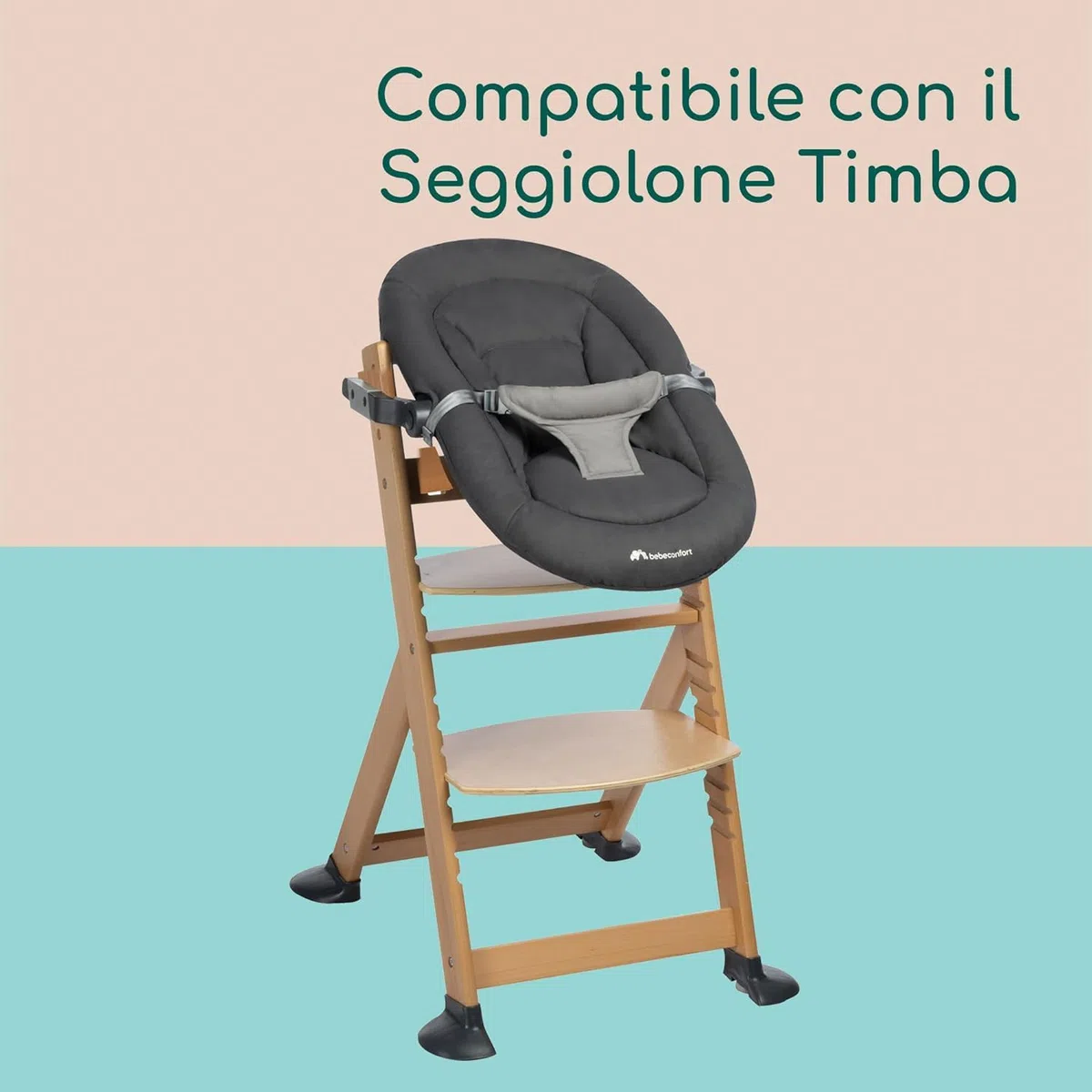 Bebeconfort Timba Baby 2 in 1, Sdraietta Neonati 0-6 mesi, 0-9kg, Compatibile con Seggiolone Timba, Sdraietta Reclinabile in 2 Posizioni, Seduta Imbottita, Cintura a 3 Punti, Tinted Graphite