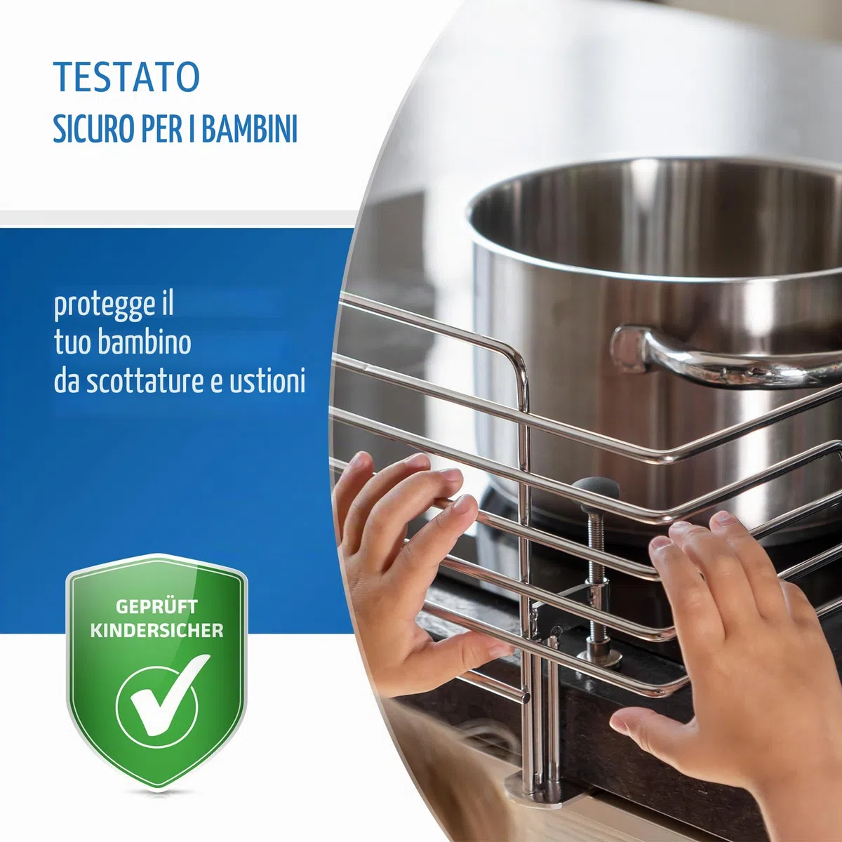 Reer Griglia di protezione per piano cottura Classic da morsetto, in acciaio inox, extra sicura, adatta per il 99% di tutte le cucine, argento