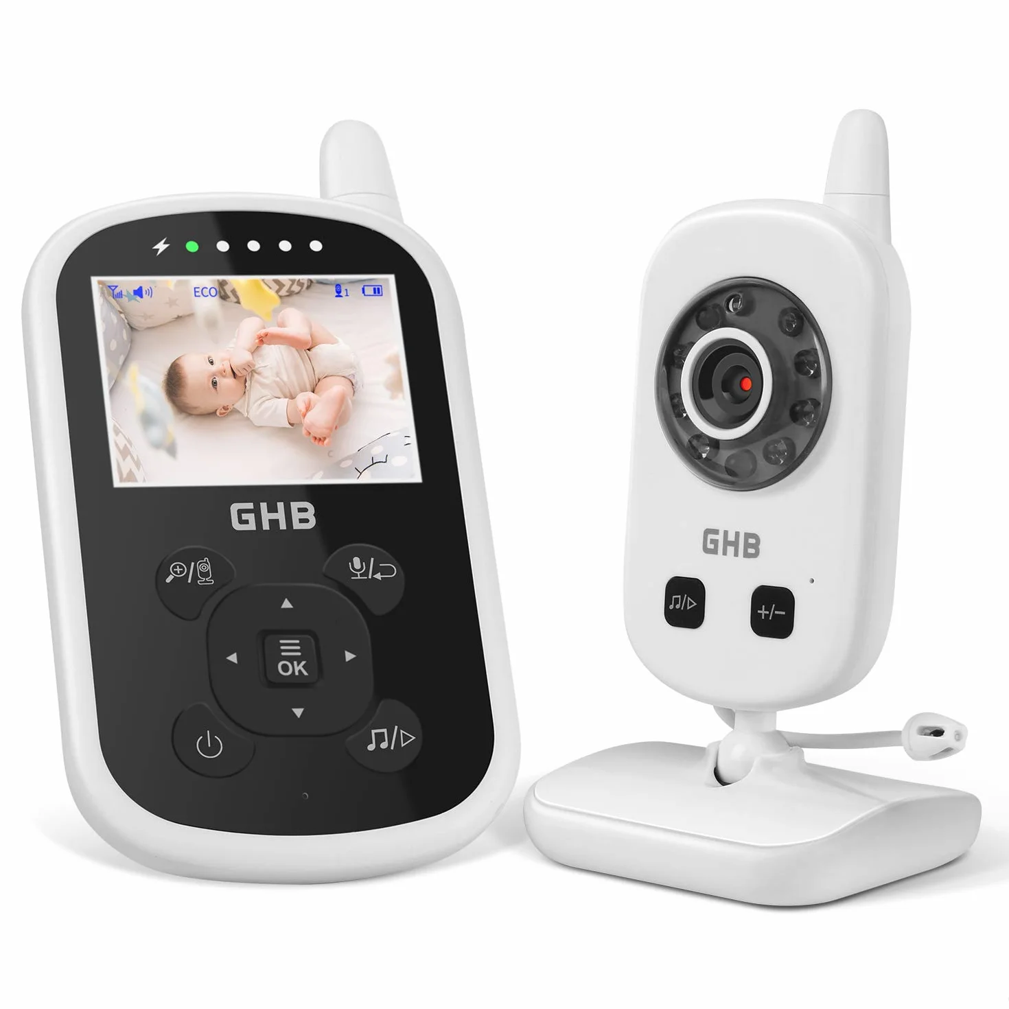 GHB Baby Monitor Videocamera Schermo 2.4" 950mAh VOX Visione Notturna Monitoraggio Temperatura