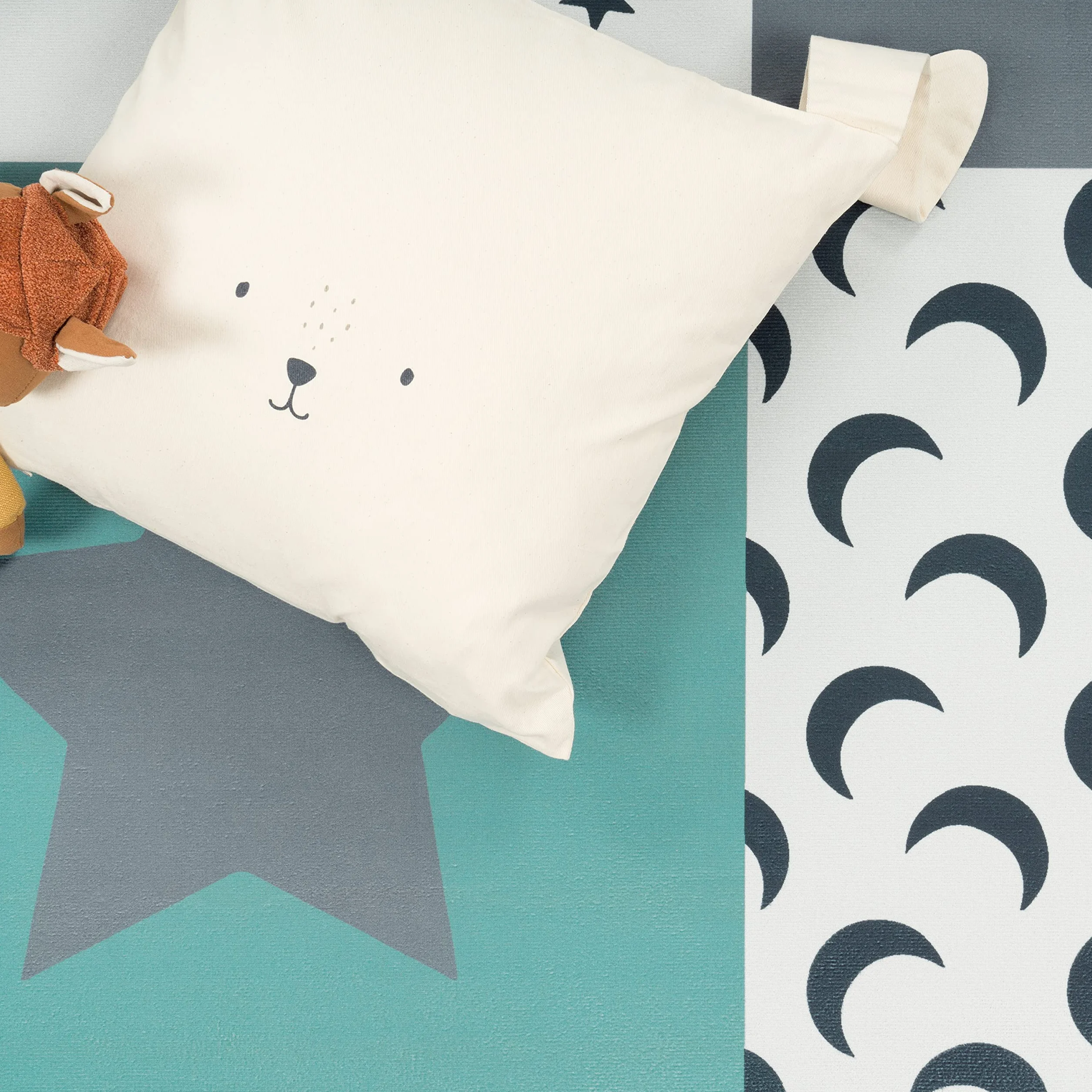 Paco Home Tappeto per i bambini, tappeto per la camera dei bambini con stelle, luna e motivi a quadri, Dimensione:140x200 cm, Colore:Turchese
