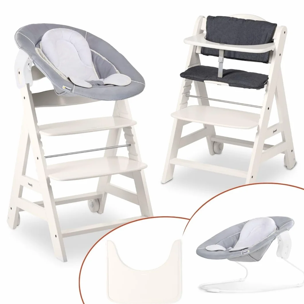 Hauck Seggiolone Beta+ Newborn Set - Seggiolone Evolutivo in Legno 2in1 con Sdraietta Neonati, Bianco
