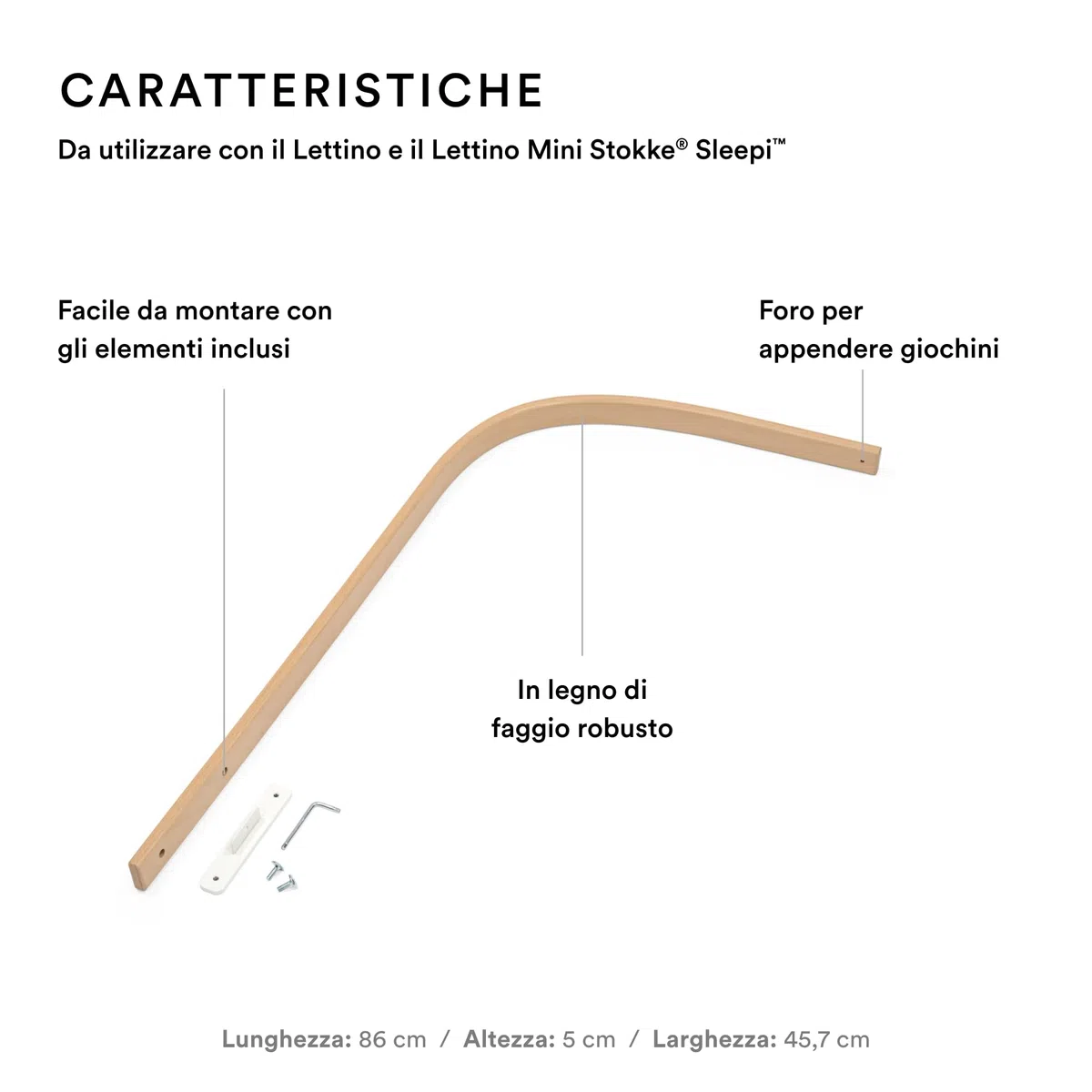 Bastone per tenda Stokke Sleepi, Naturale - Realizzato in legno di faggio solido e durevole - Da abbinare al letto Stokke Sleepi e Mini