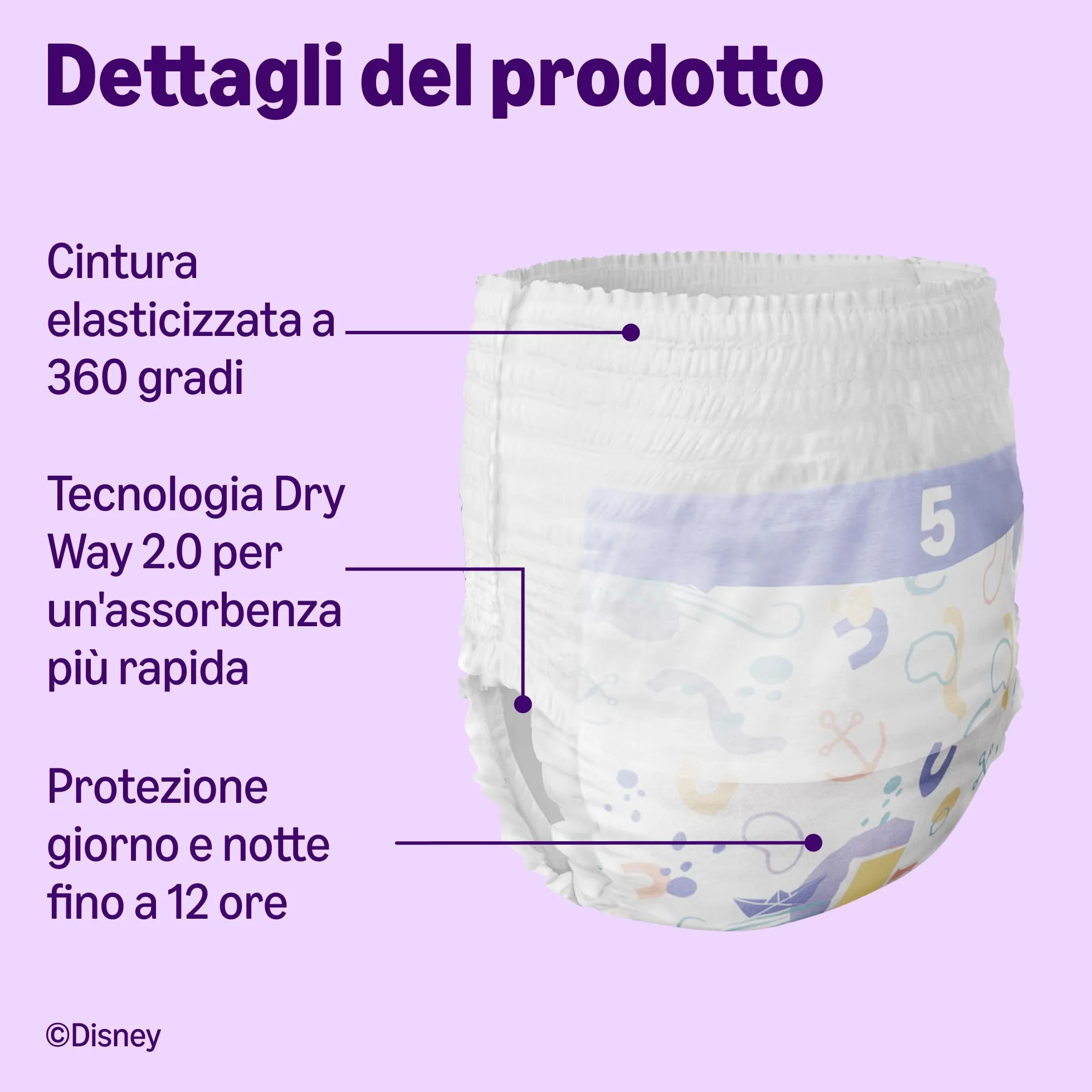 Pannolini Mutandina Disney Taglia 5 (12kg-17kg) 140 Pezzi Bianchi Confezione Mensile