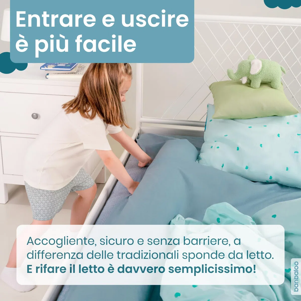 BANBALOO MAX-Barriera di sicurezza letto per bambini-Anticaduta infantile-Parapetto di schiuma con proteggi-materasso impermeabile per letti doppi a scomparsa 90,150,e Montessori-Viaggio guardrail.