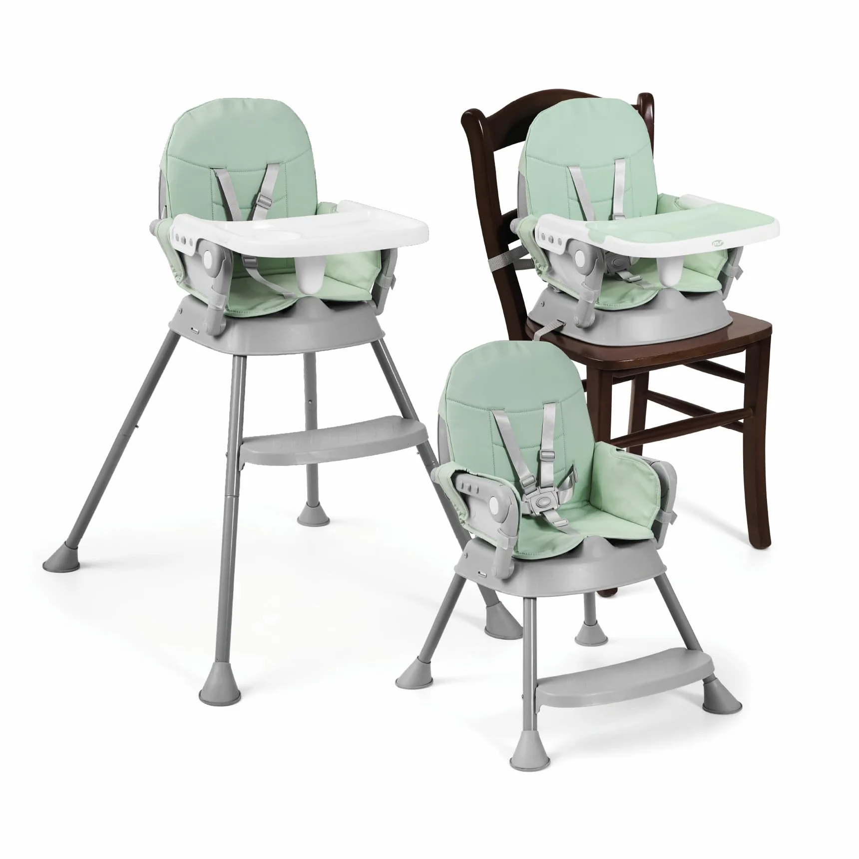 Seggiolone pappa 3 in 1 BELLY e SPOON Convertibile in rialzo e in sedia Pieghevole con seduta imbottita Portatile stabile sicuro Gambe antiscivolo Spoon Vert