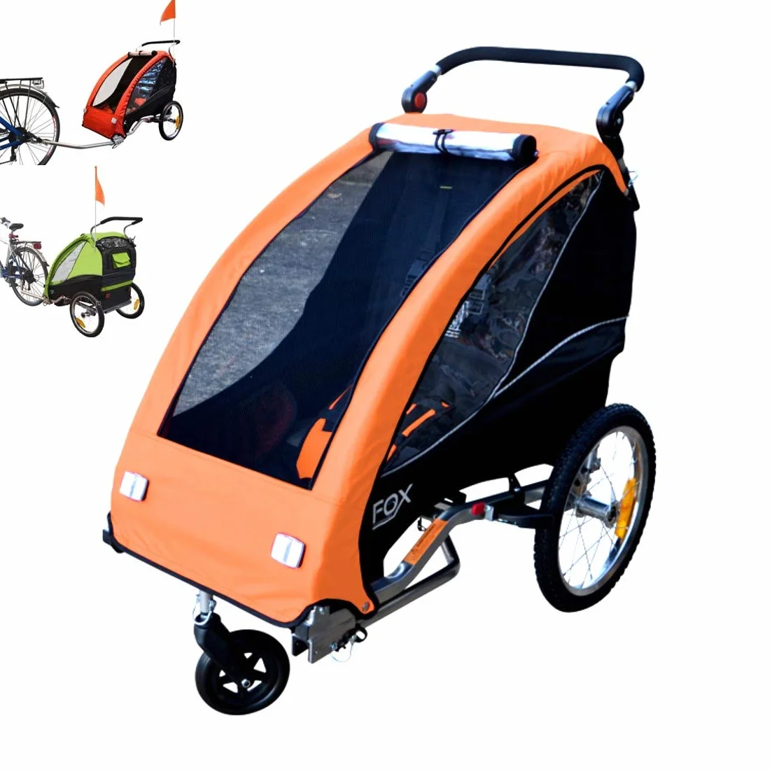 PAPILIOSHOP FOX Rimorchio passeggino per il trasporto di 1 bambino in bici (Arancio)