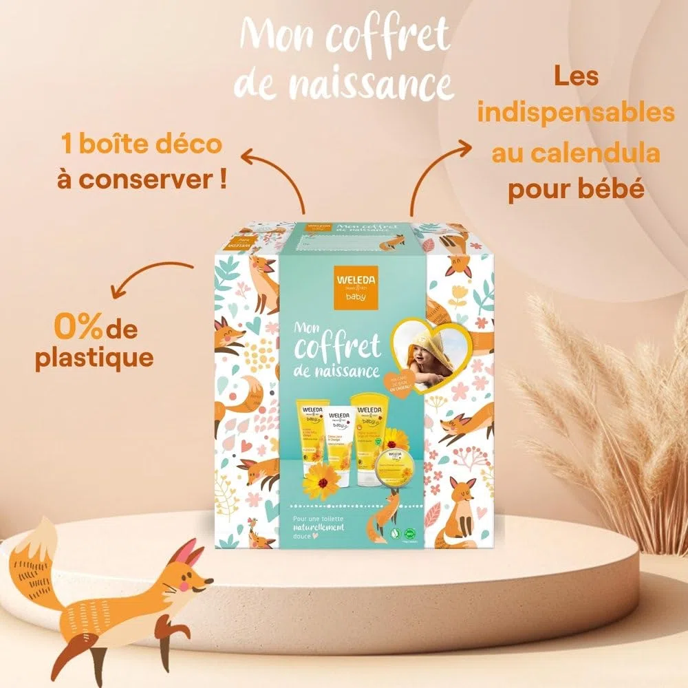 WELEDA - Cofanetto regalo nascita - Cura delicata del bambino - Per il WC quotidiano - Pulisce & protegge - NATRUE - 200 ml + 75 ml + 50 ml + 25 g